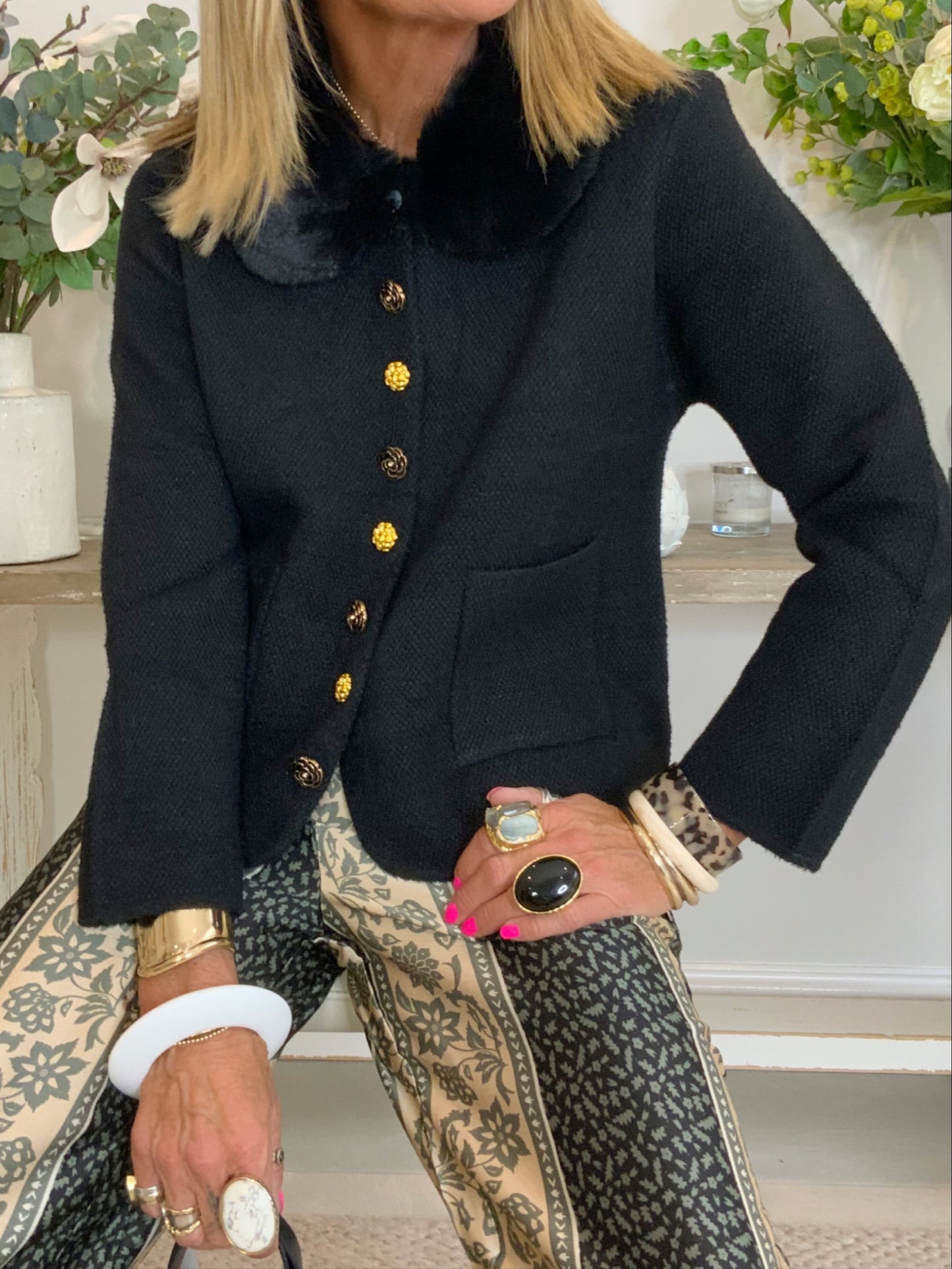 Fur Collar Knit Jacket
