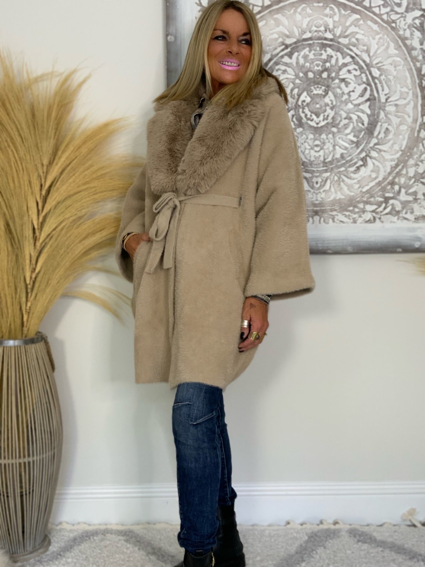 Azaka Faux Fur Collar Coat