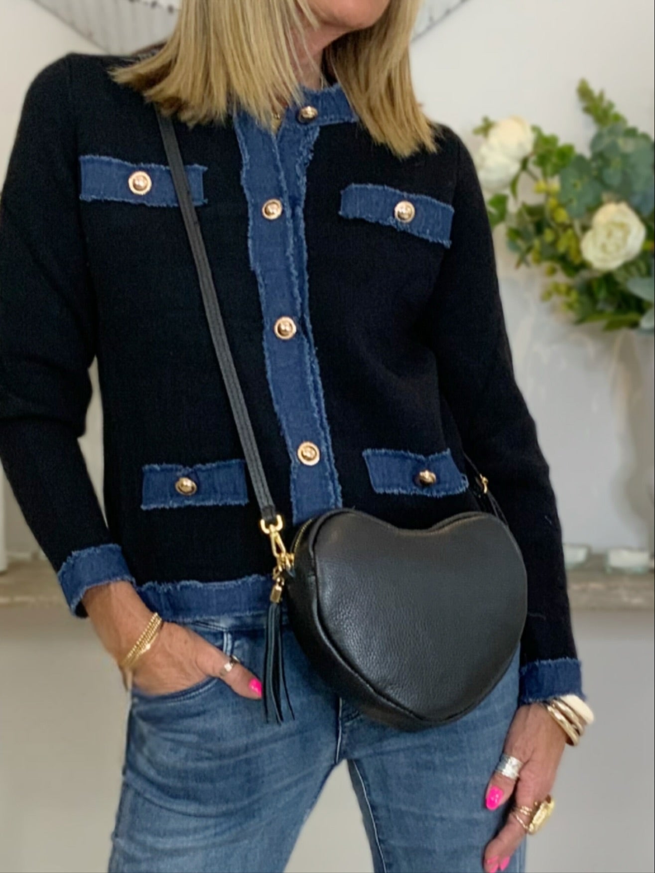 Denim Trim Knit Jacket