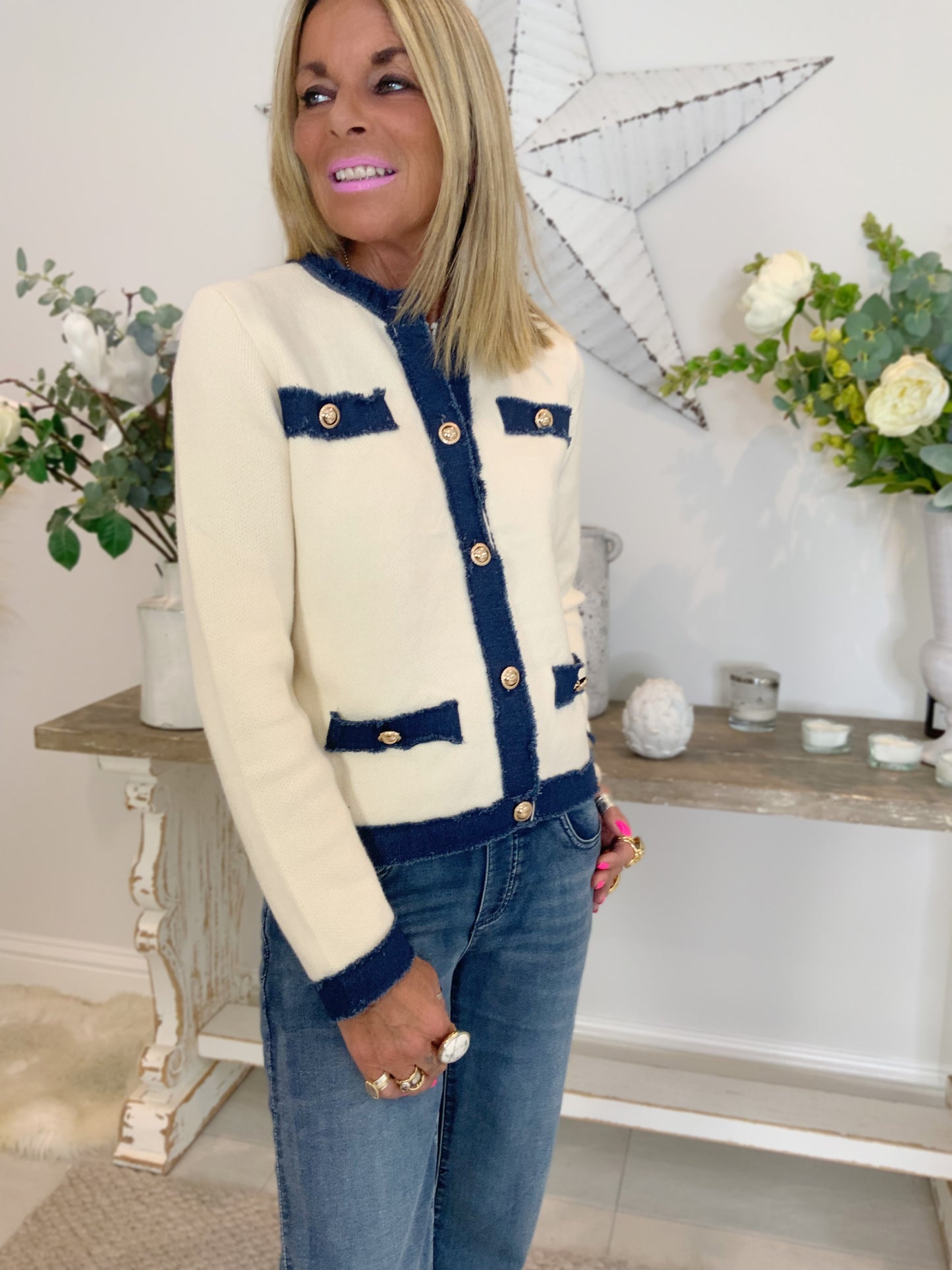 Denim Trim Knit Jacket