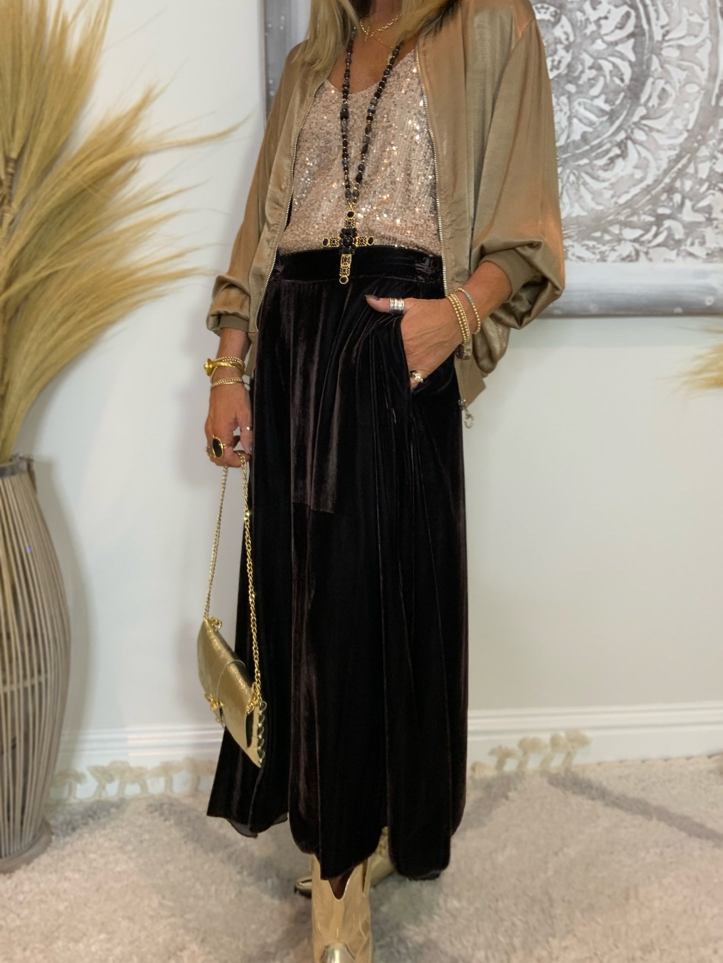 Evie Velvet Maxi Skirt Aubergine
