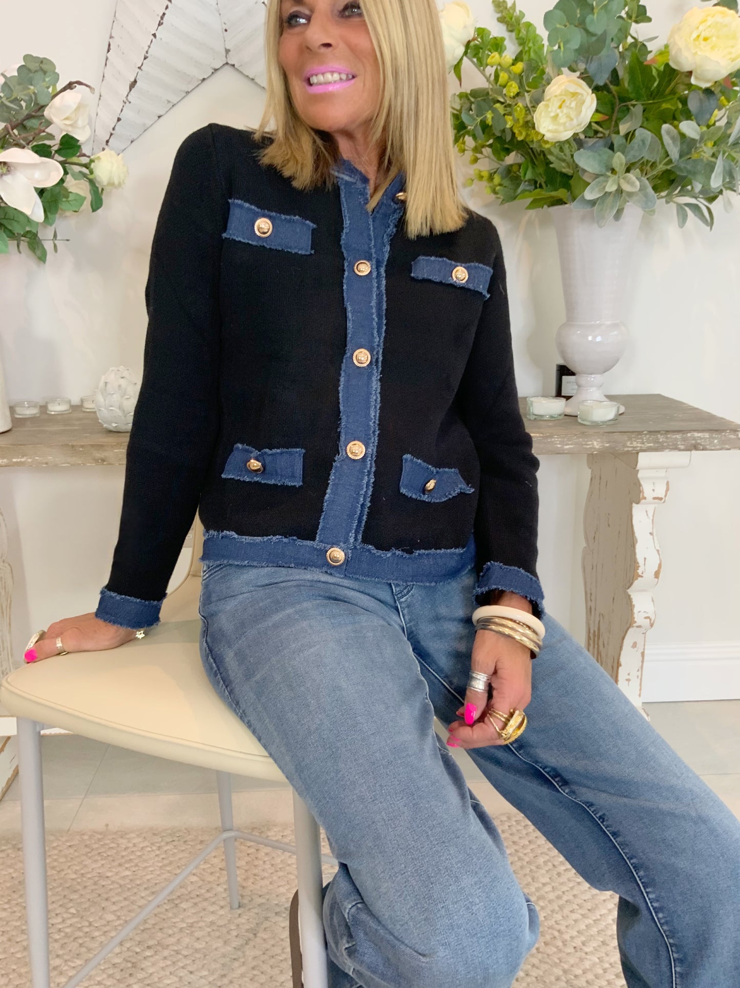 Denim Trim Knit Jacket
