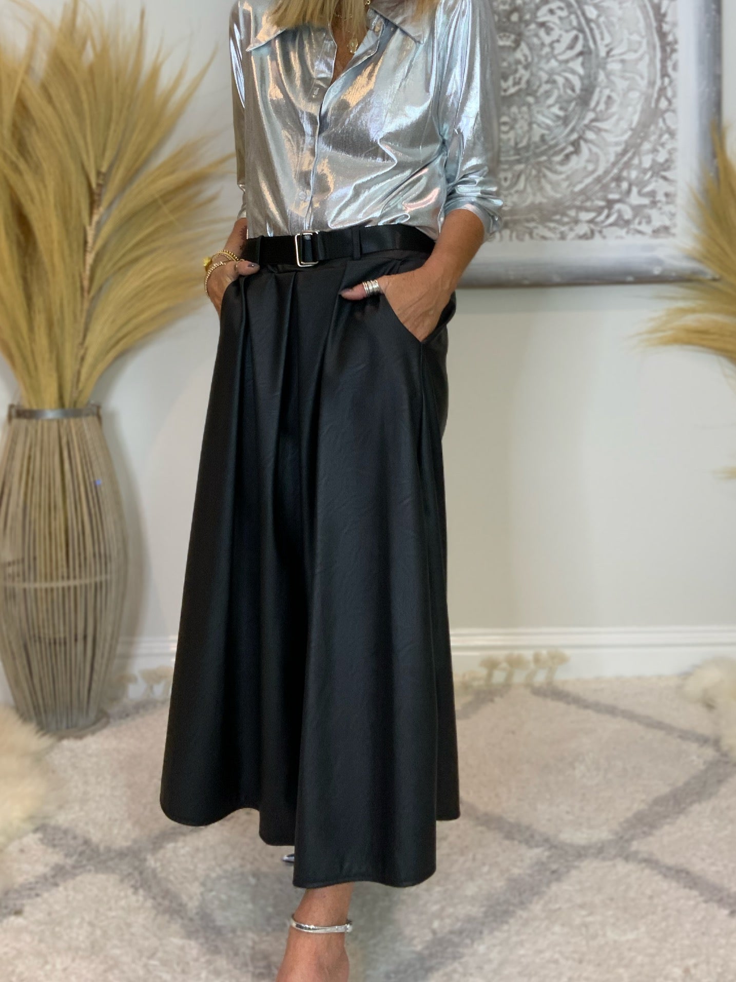 Pleated Faux Leather Maxi Skirt