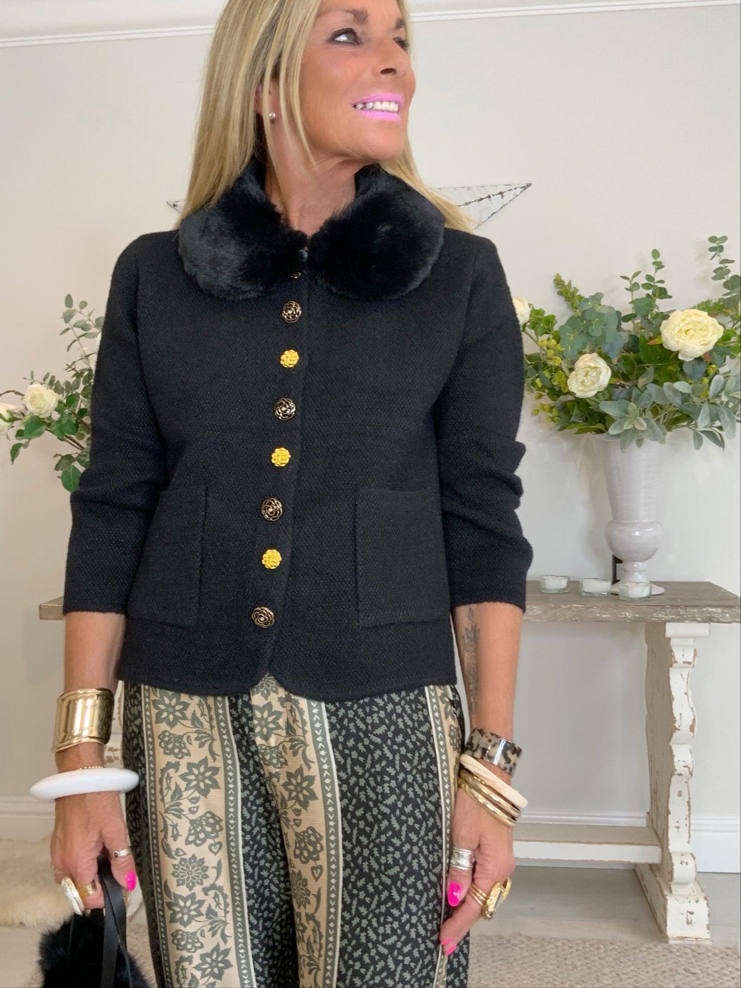 Fur Collar Knit Jacket