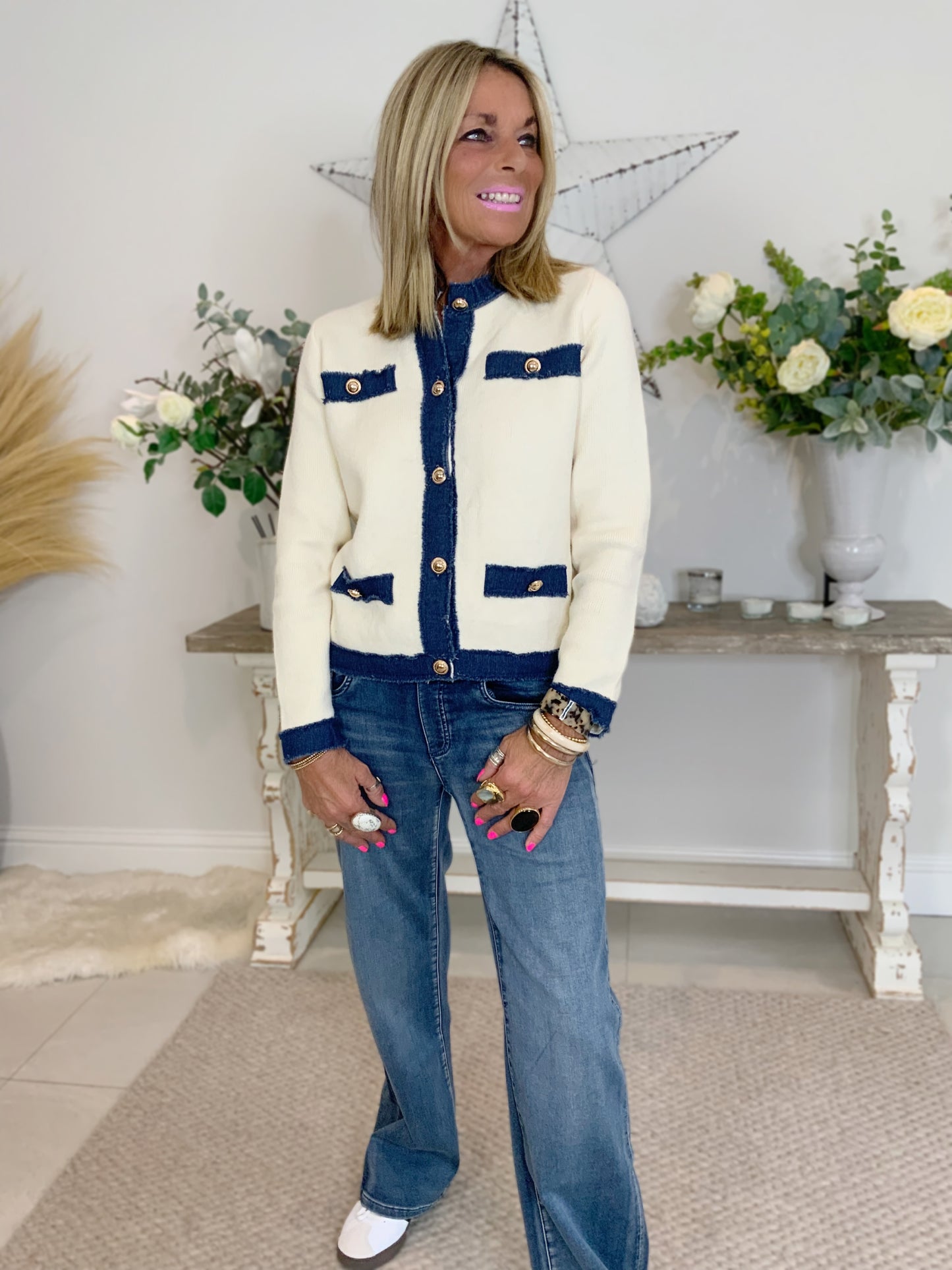 Denim Trim Knit Jacket