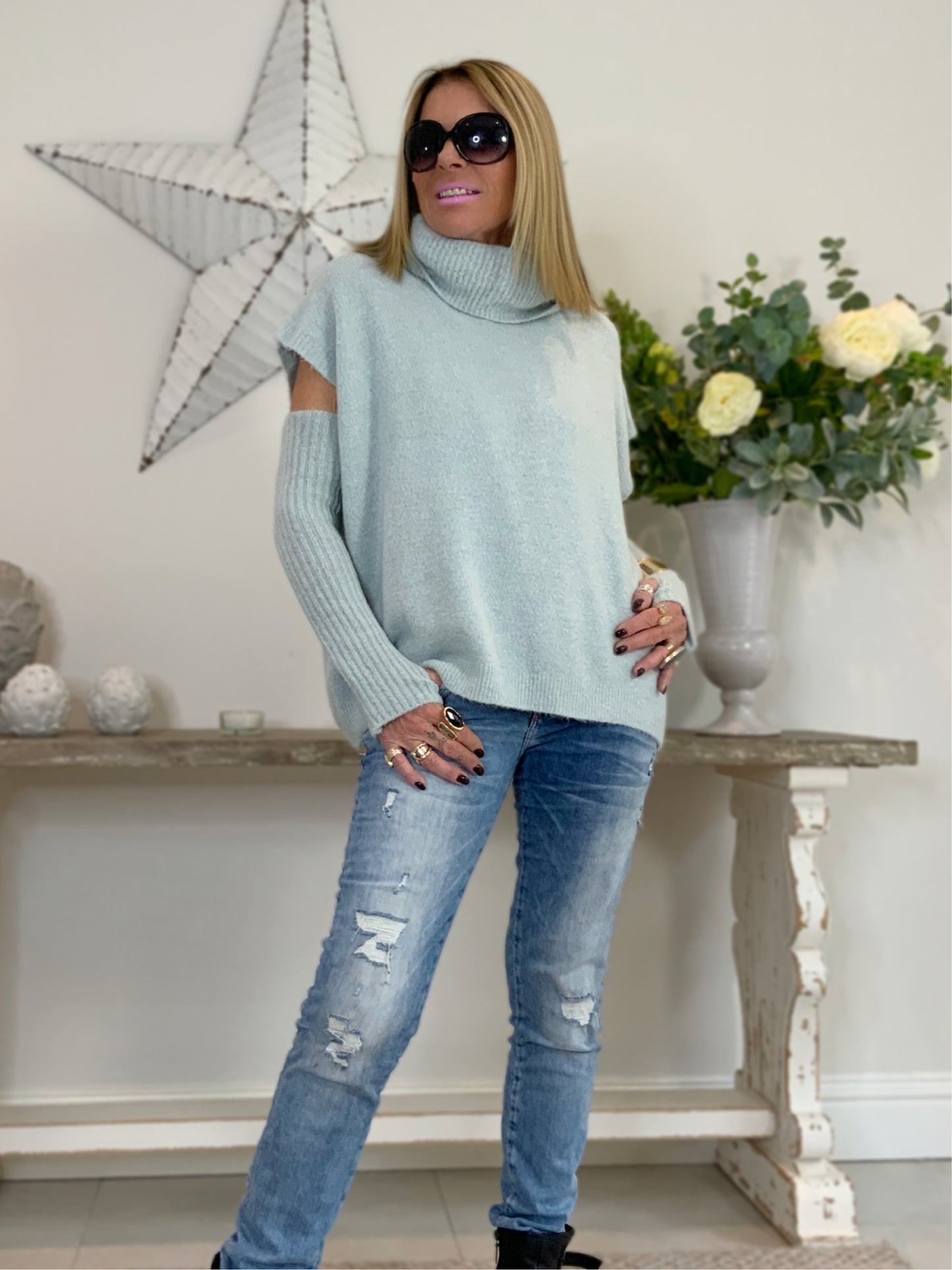 Liora Roll Neck Jumper with Cut-Out Sleeves