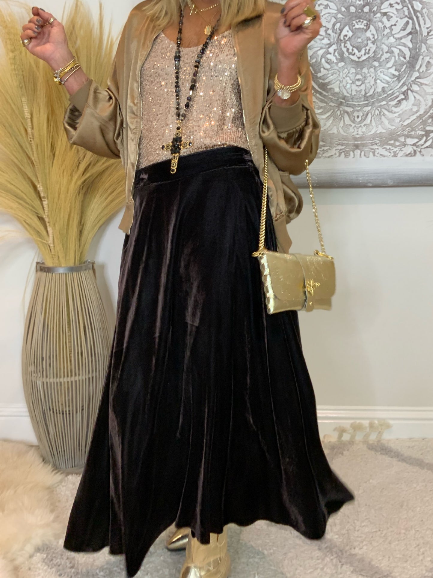 Evie Velvet Maxi Skirt Aubergine