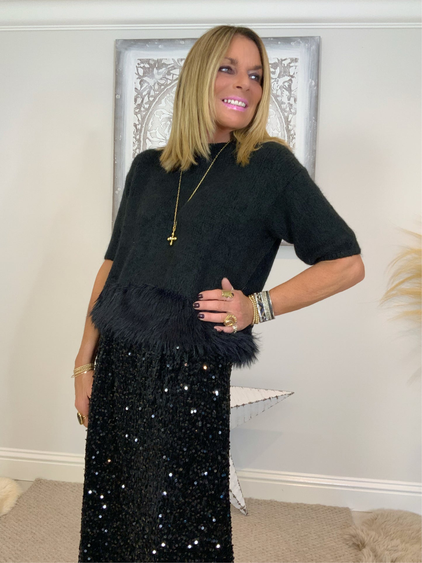 Short Sleeve Feather Jumper