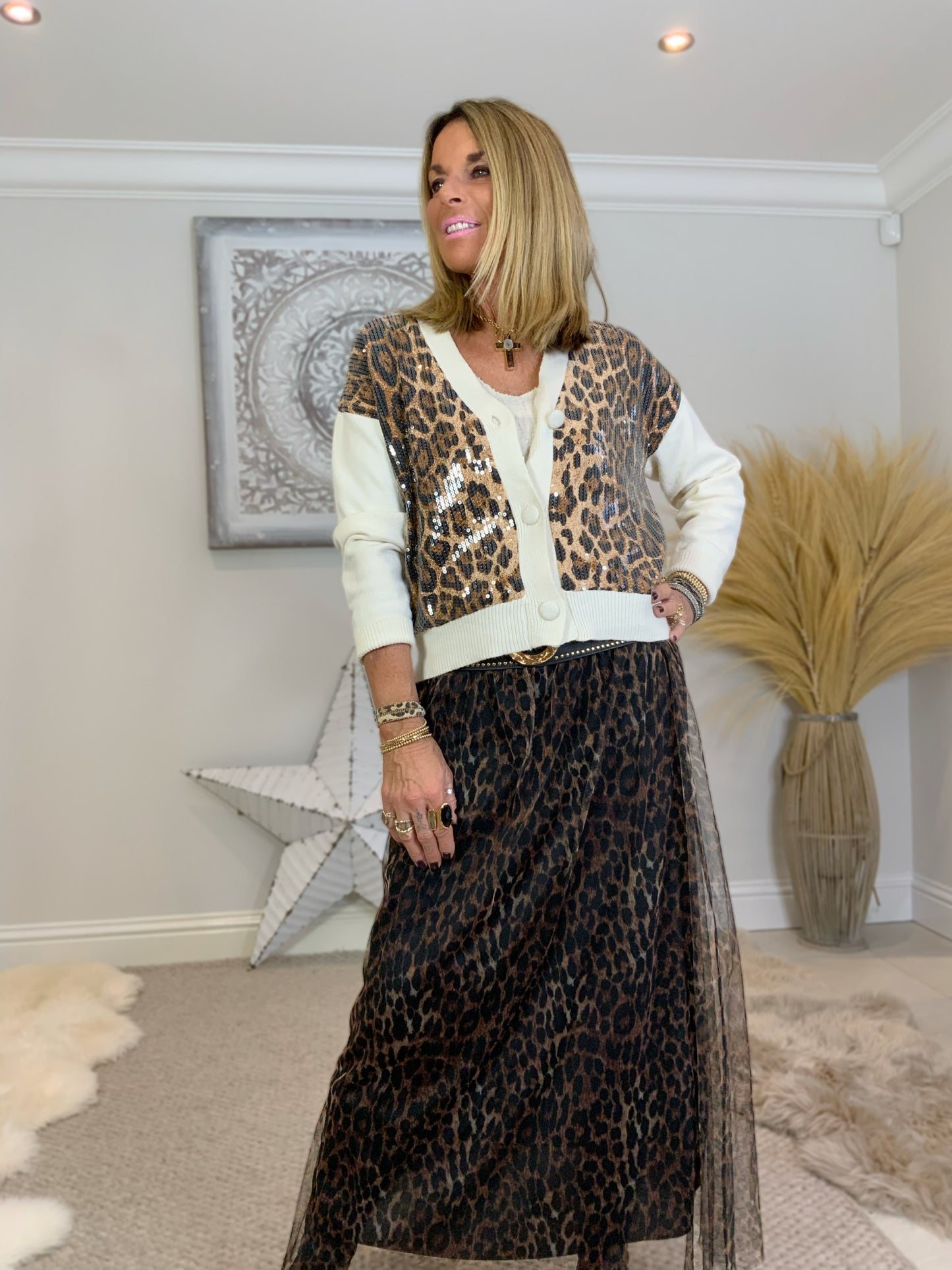 Leopard Print Sequin Cardigan
