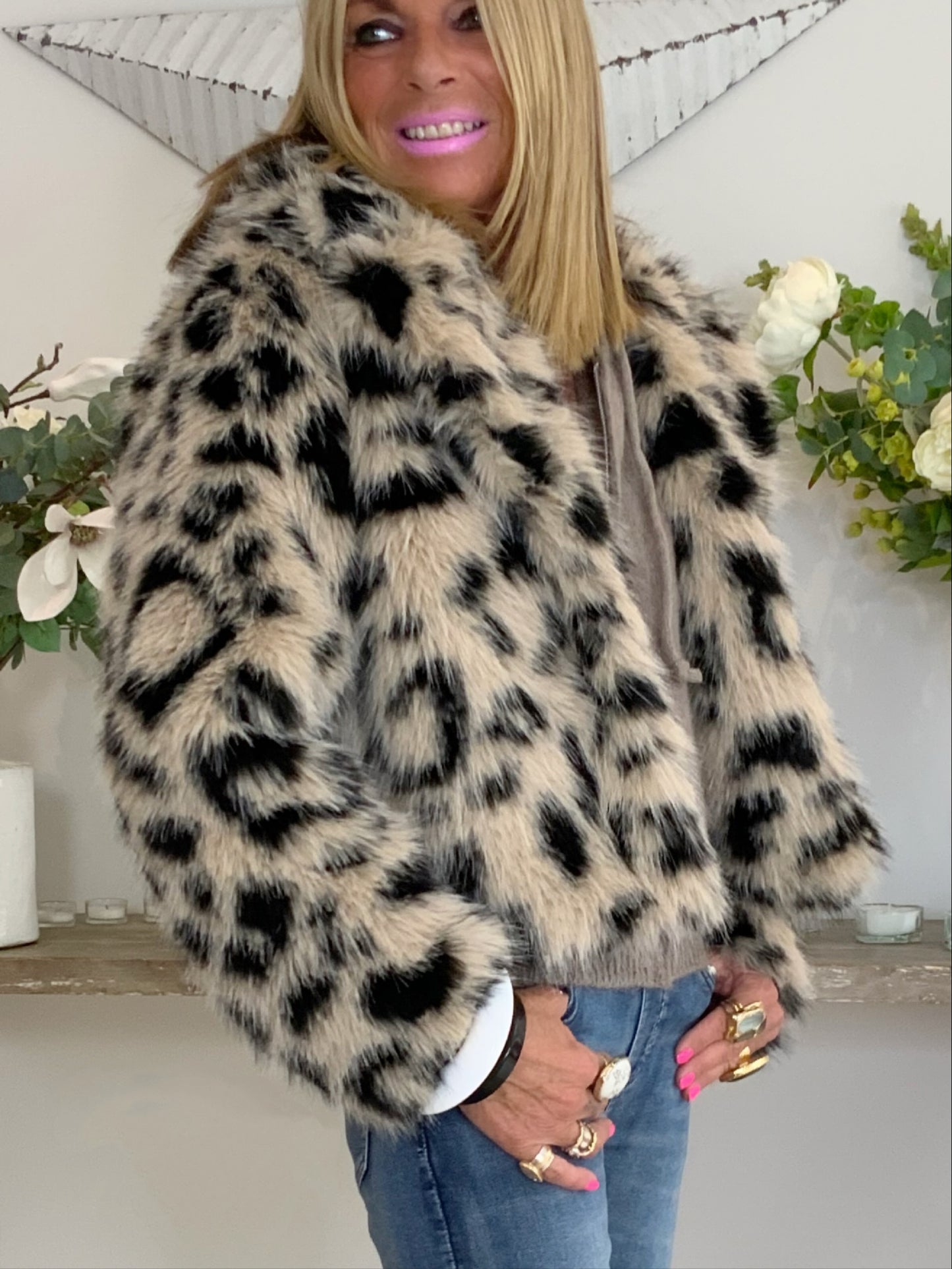 Leopard Print Faux Fur Jacket