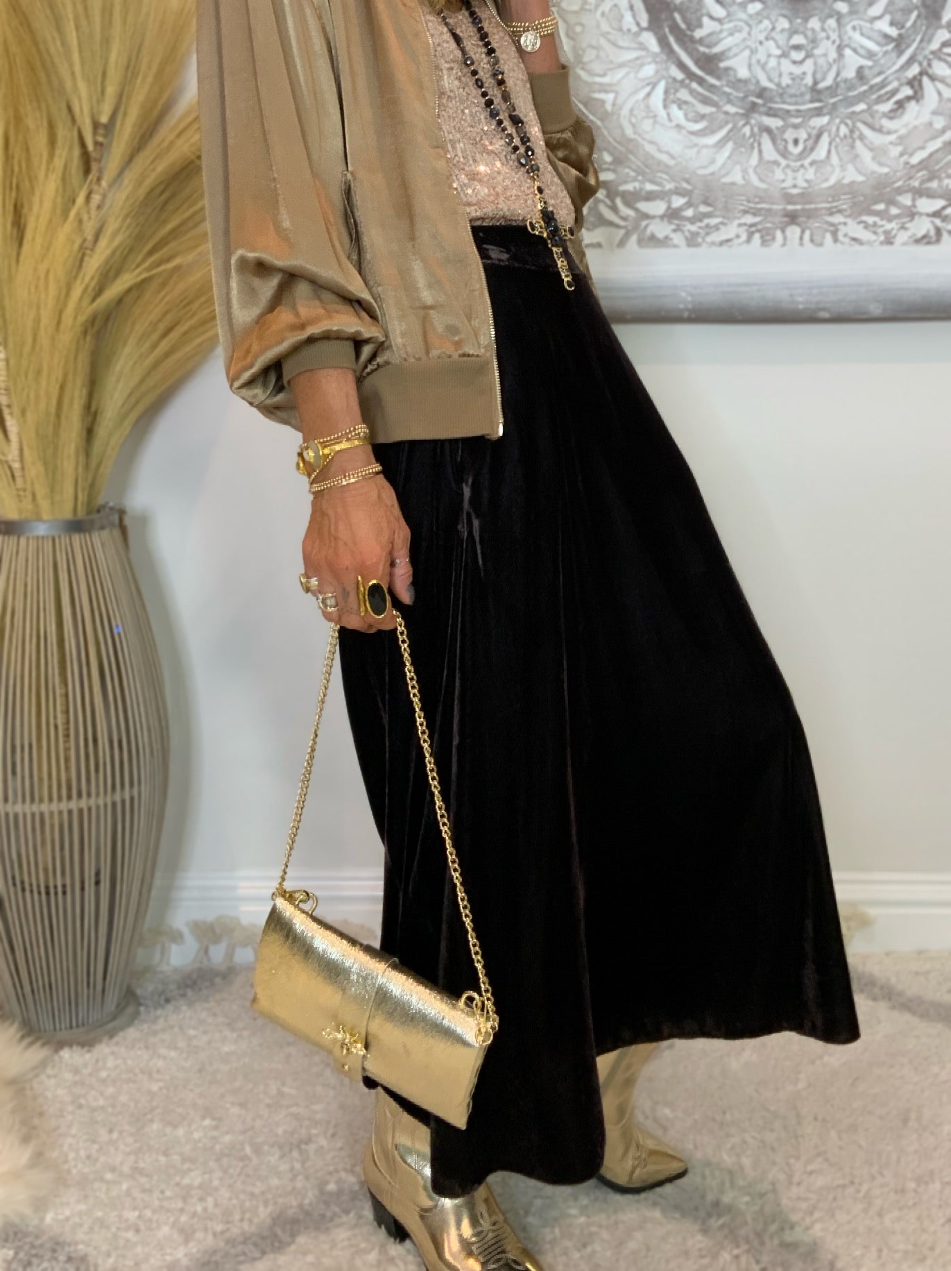 Evie Velvet Maxi Skirt Aubergine