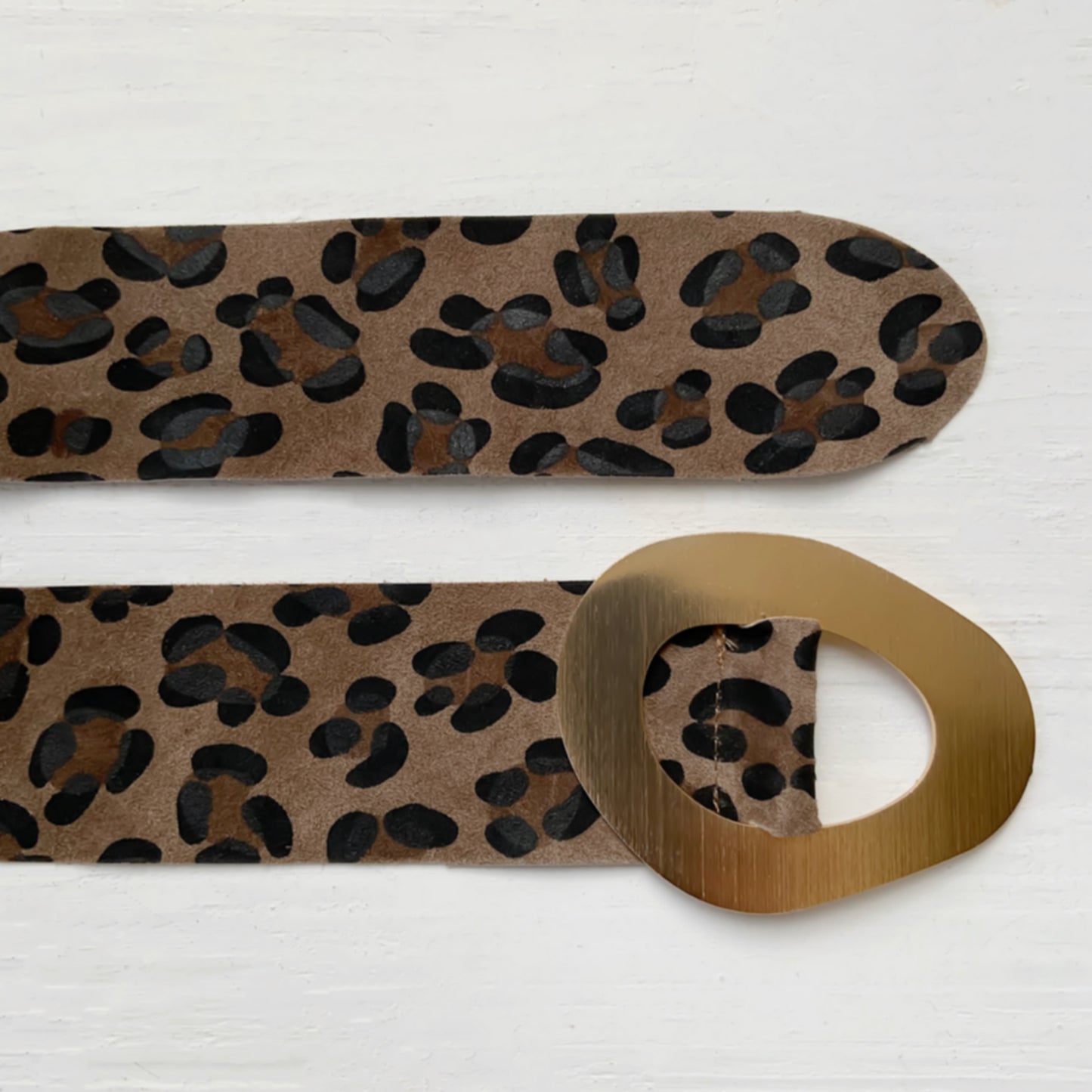 Gold Buckle Suede Leopard Belt