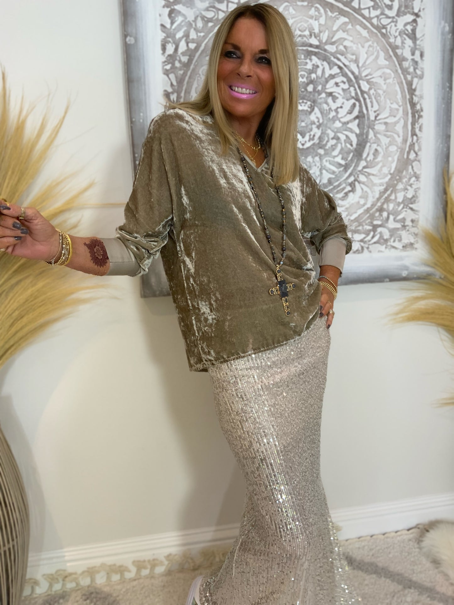 Velvet tops, taupe velvet top