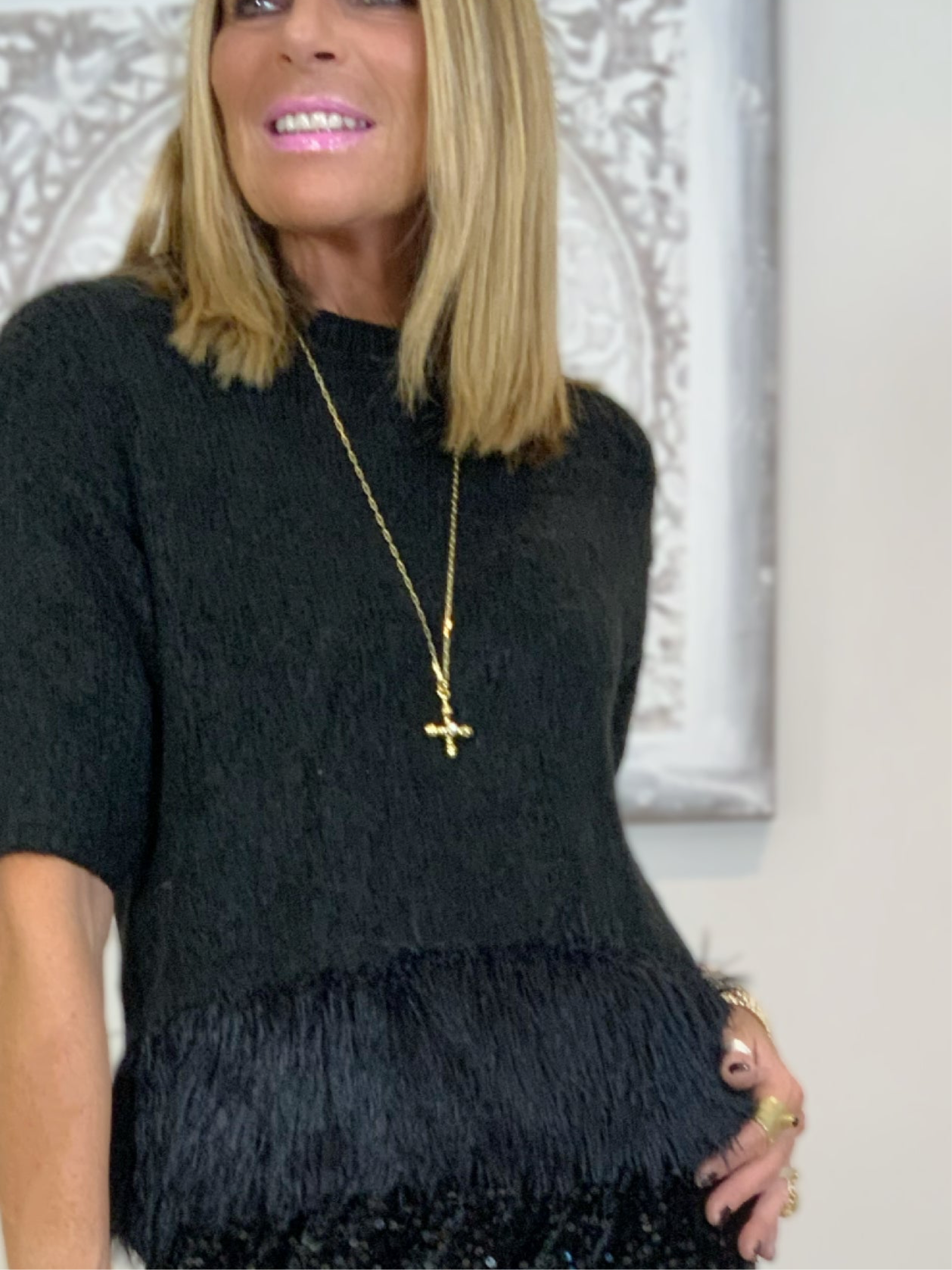 Short Sleeve Feather Jumper