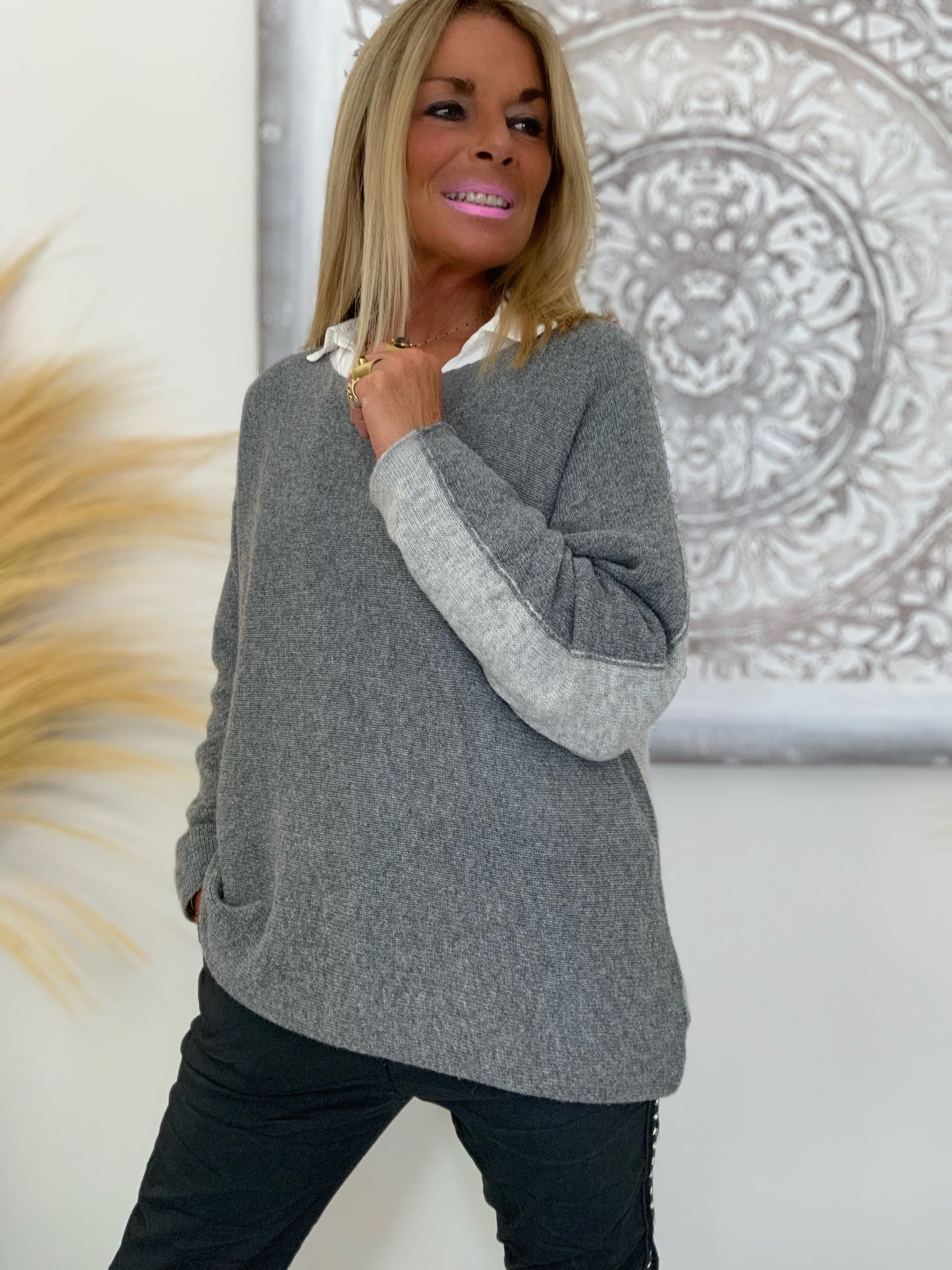 Two-Tone Cashmere Mix Jumper