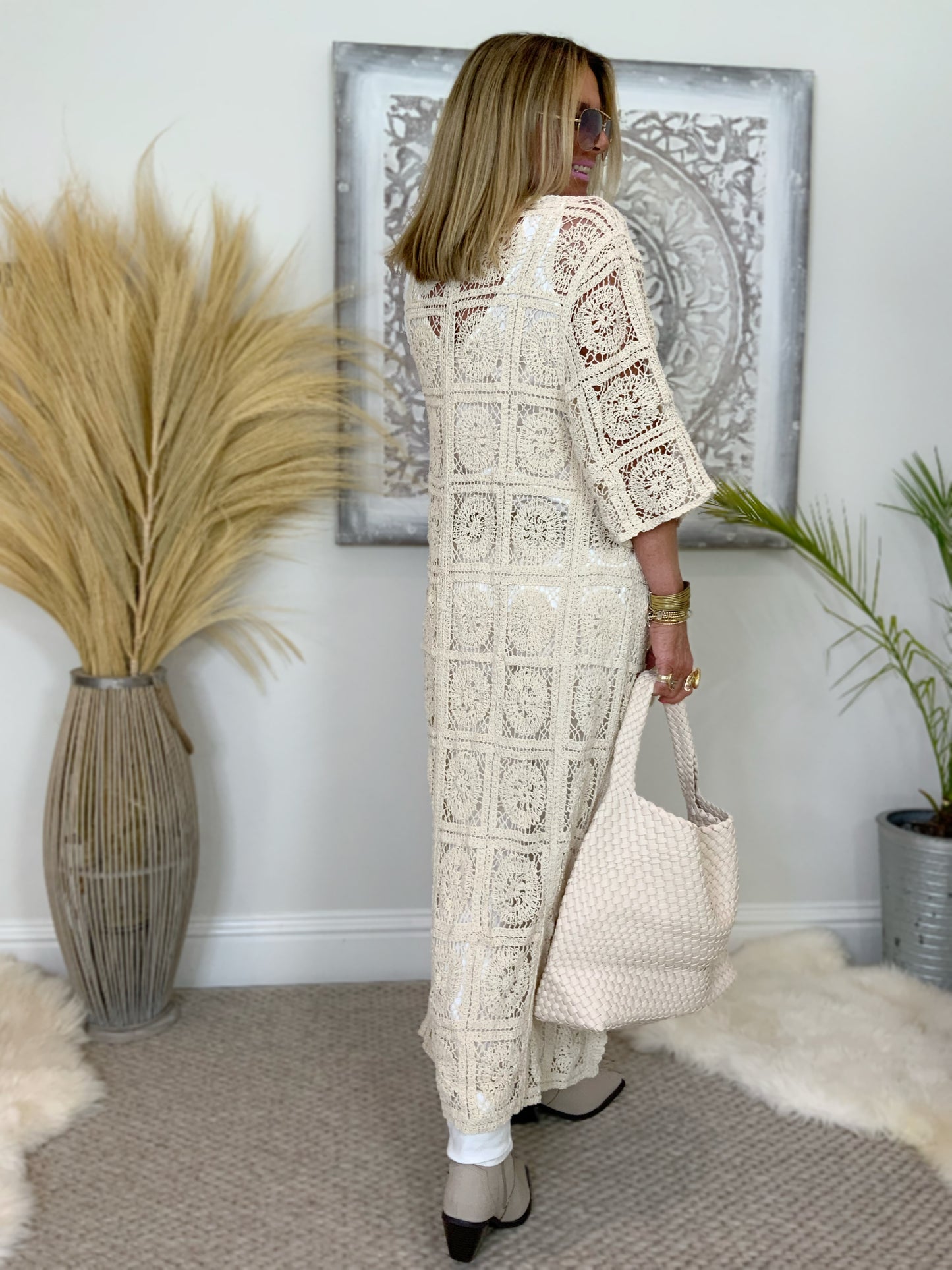 Longline Crochet Tie Cardigan Kimono
