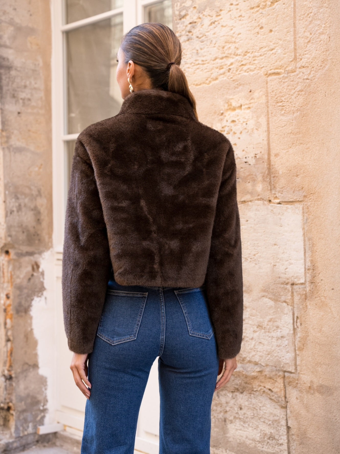 Faux Fur Jacket With Statement Buttons