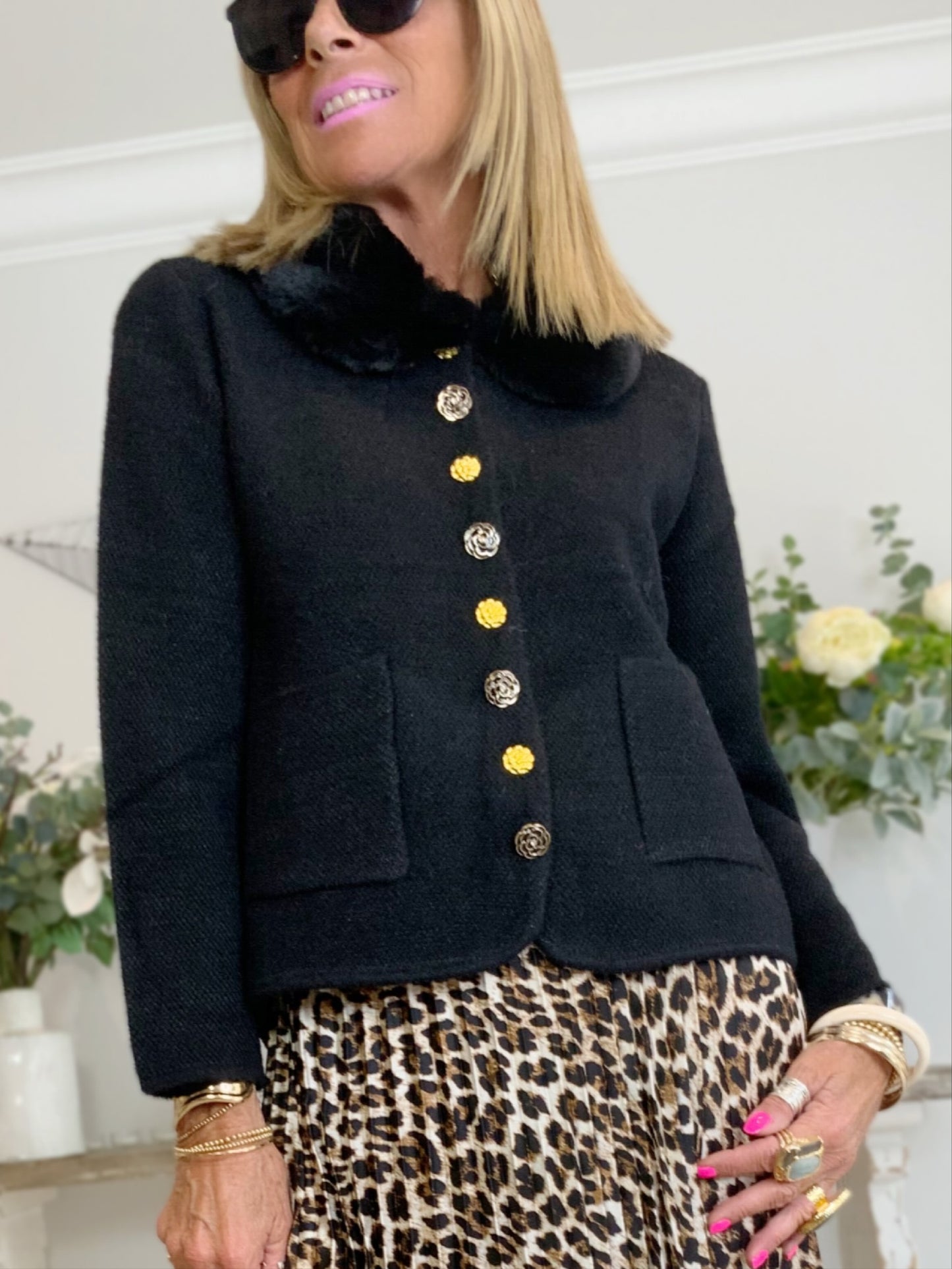 Fur Collar Knit Jacket