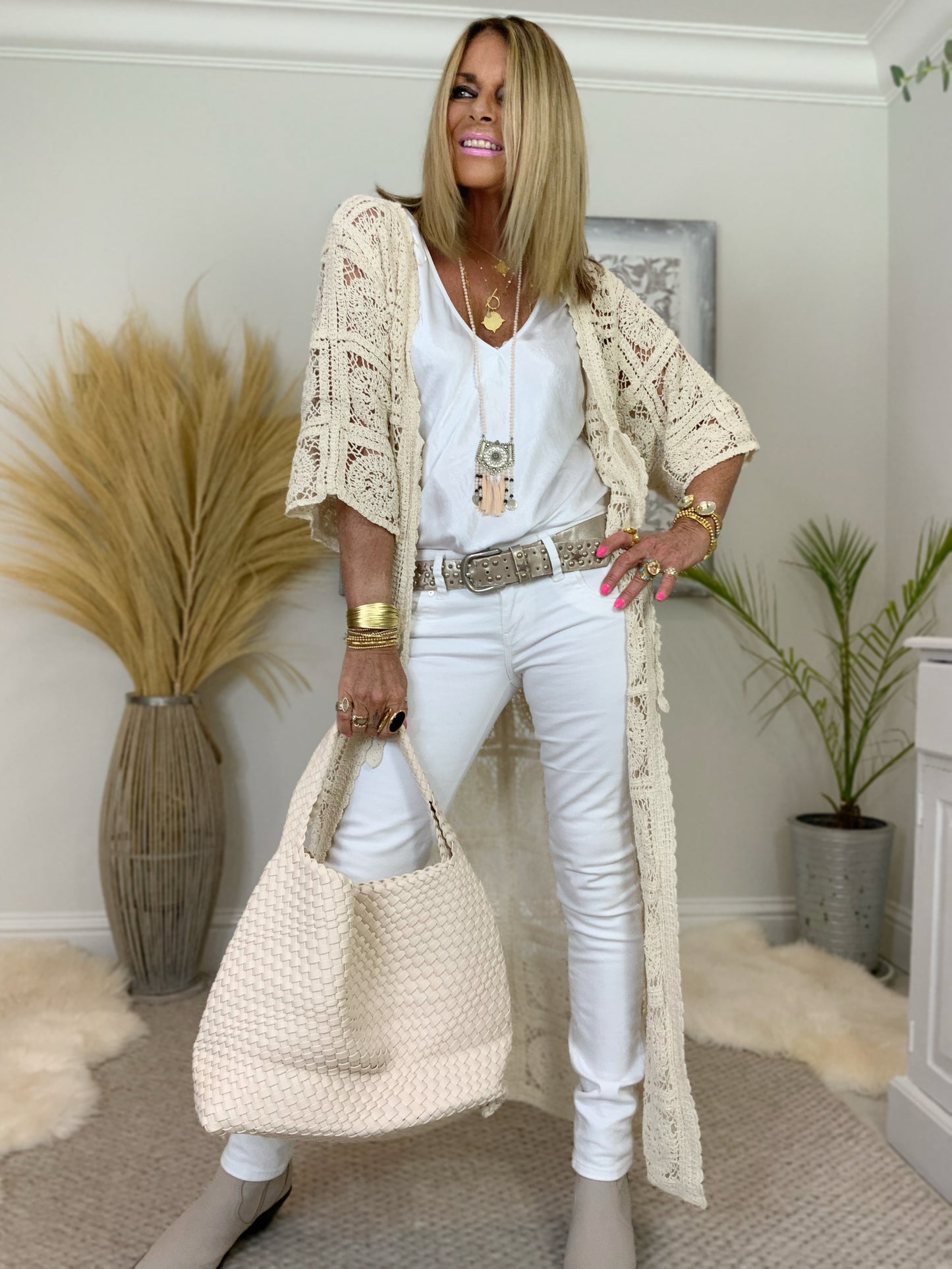Longline Crochet Tie Cardigan Kimono