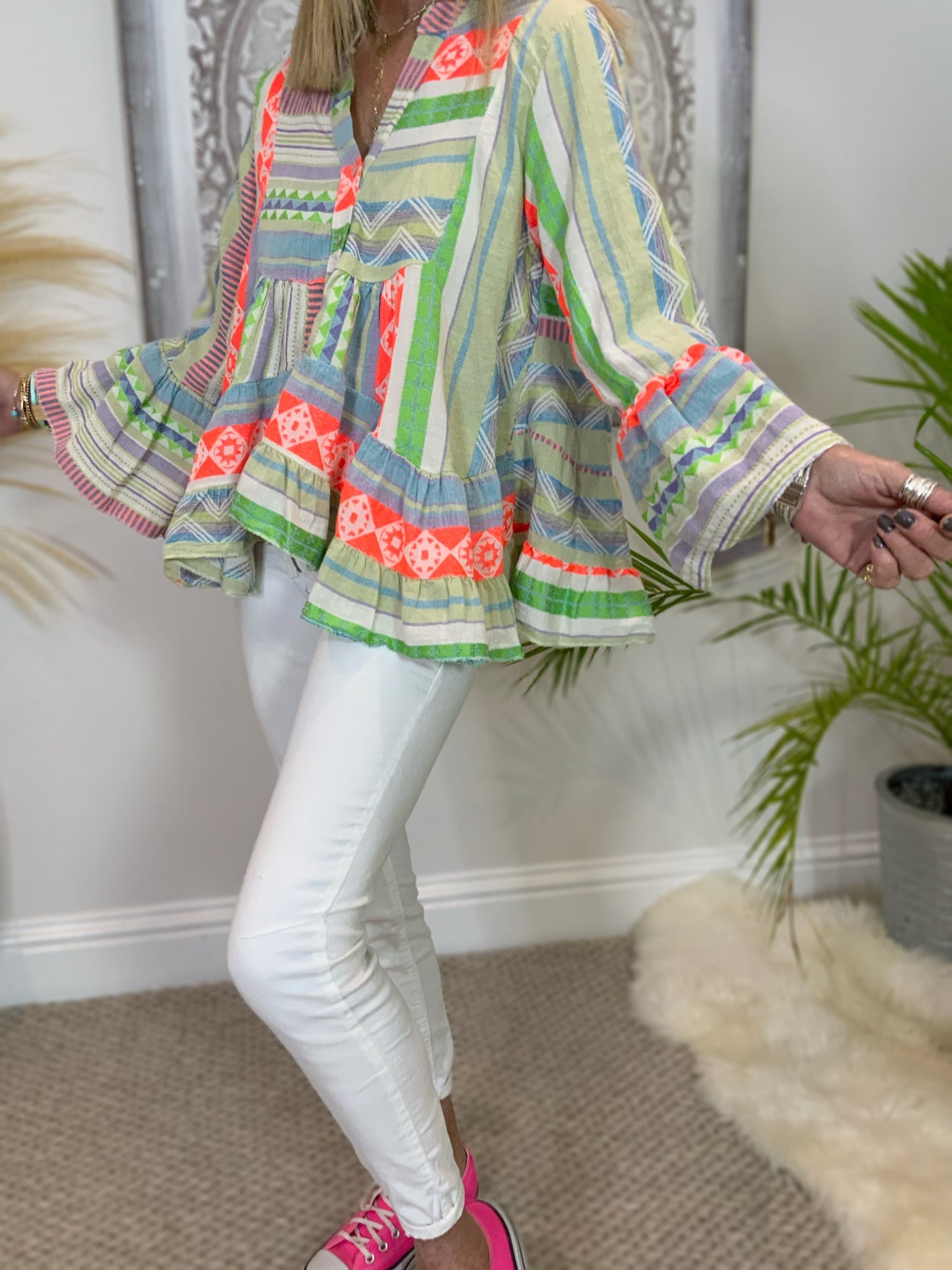 Aztec Print Smock Top