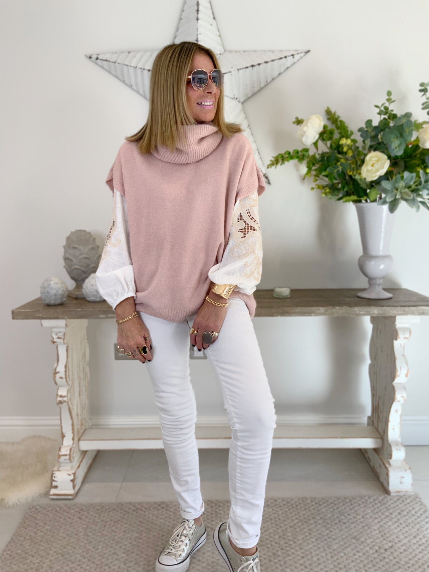 Liora Roll Neck Jumper with Cut-Out Sleeves