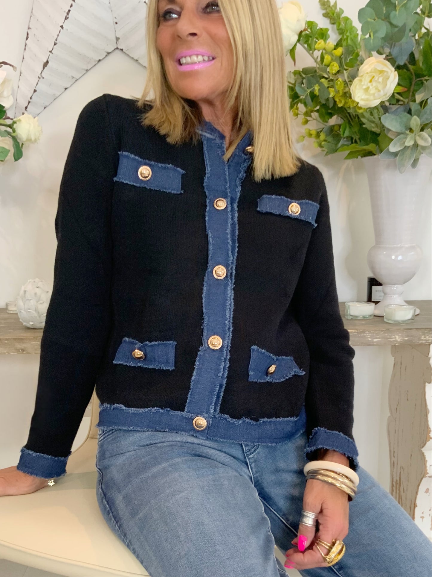 Denim Trim Knit Jacket