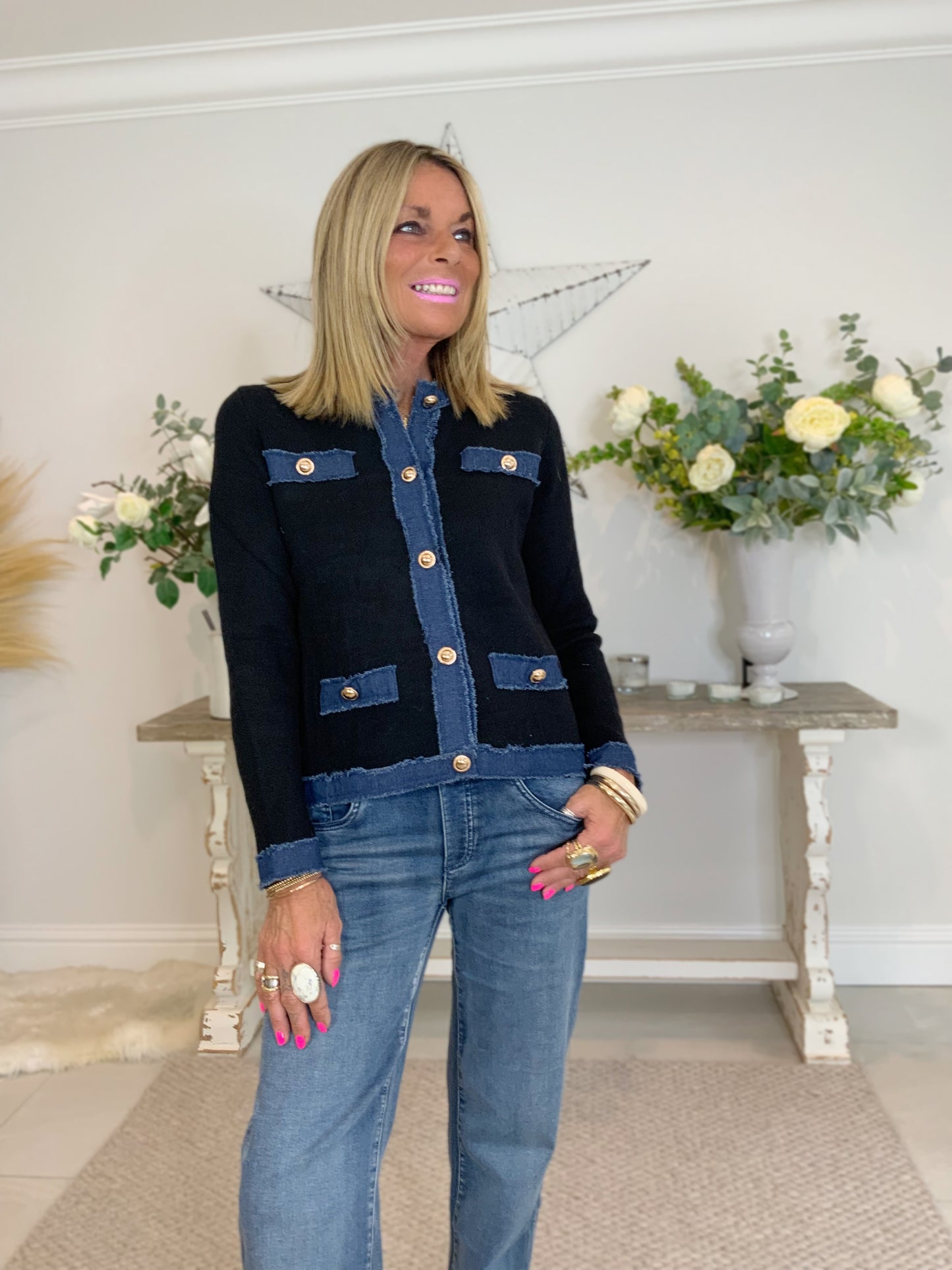 Denim Trim Knit Jacket