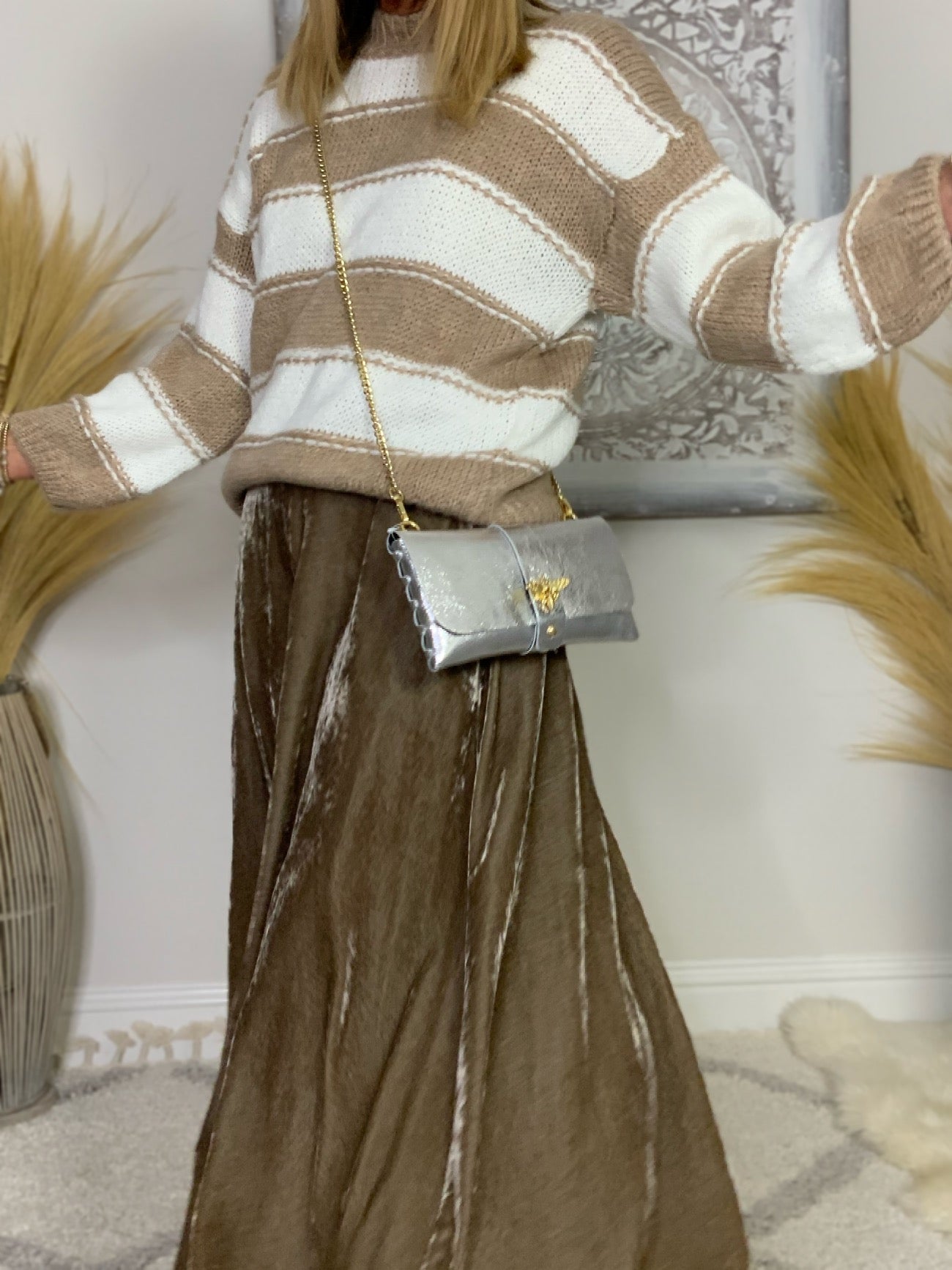 Evie Velvet Maxi Skirt Taupe