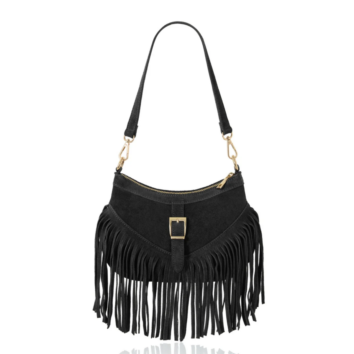 Suede Fringe Shoulder Crossbody Bag