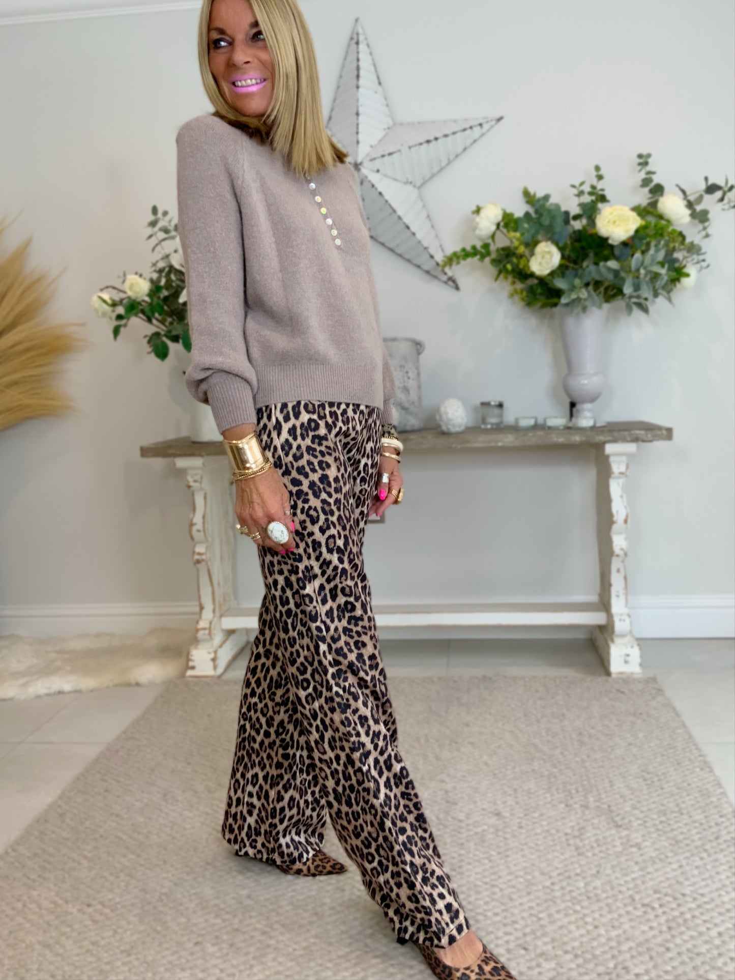 Leopard Print Flare Trousers