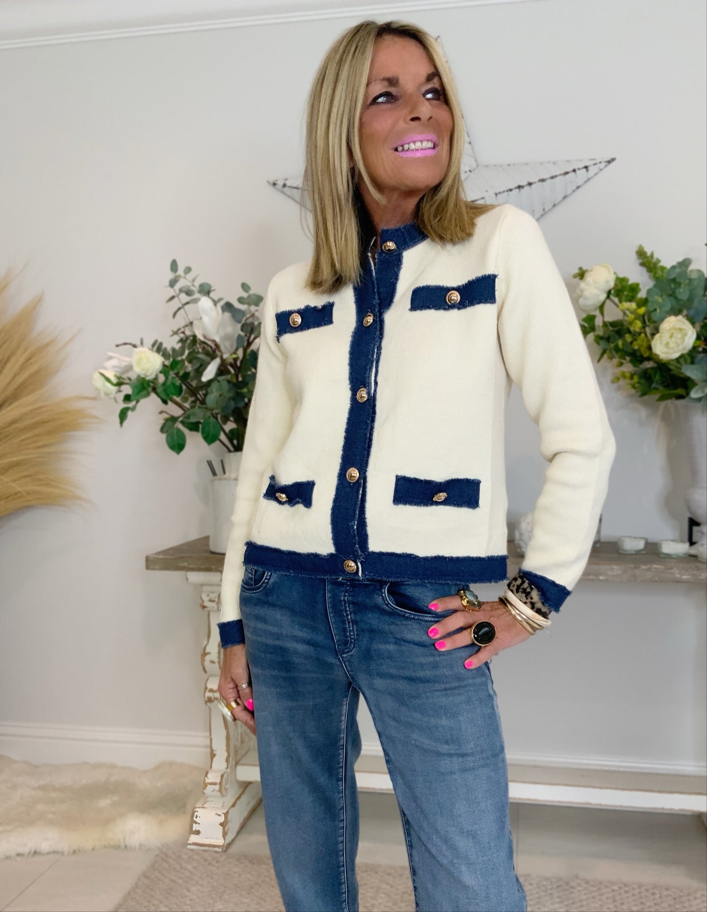 Denim Trim Knit Jacket