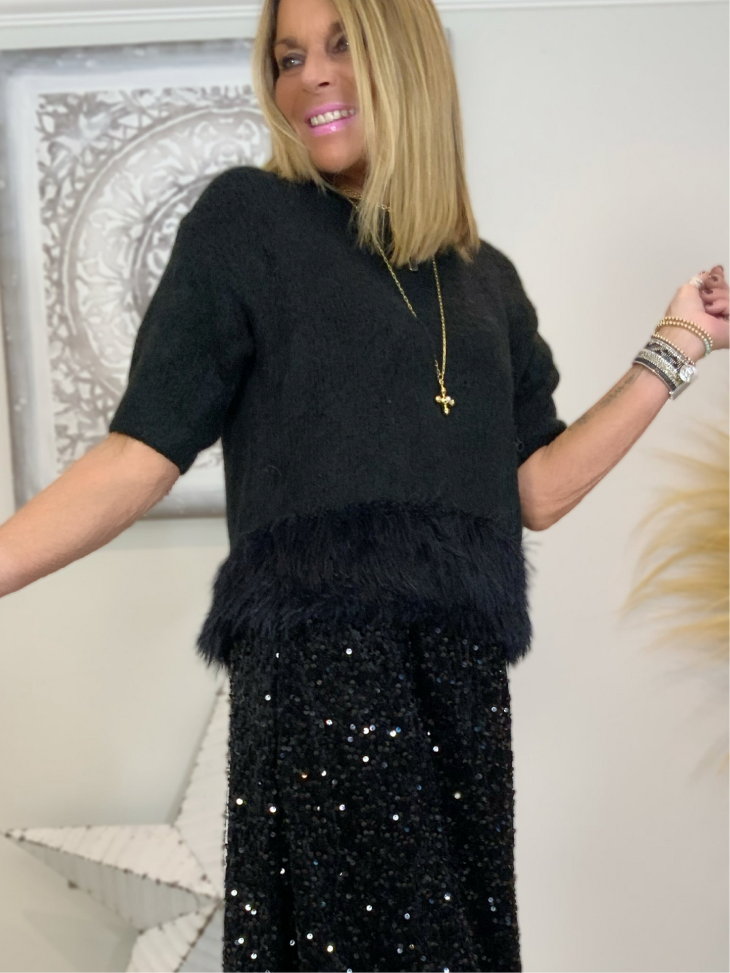 Short Sleeve Feather Jumper