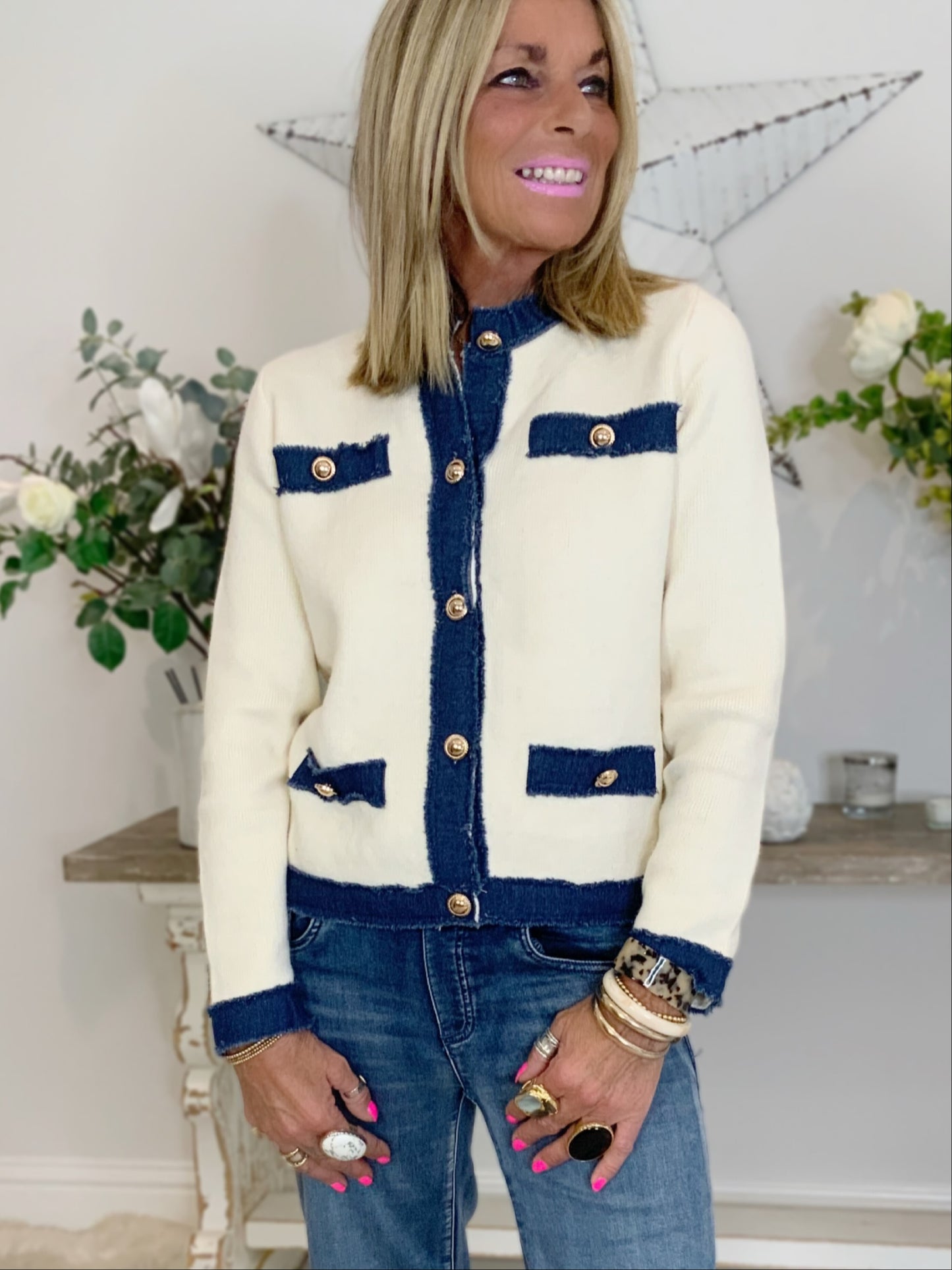 Denim Trim Knit Jacket