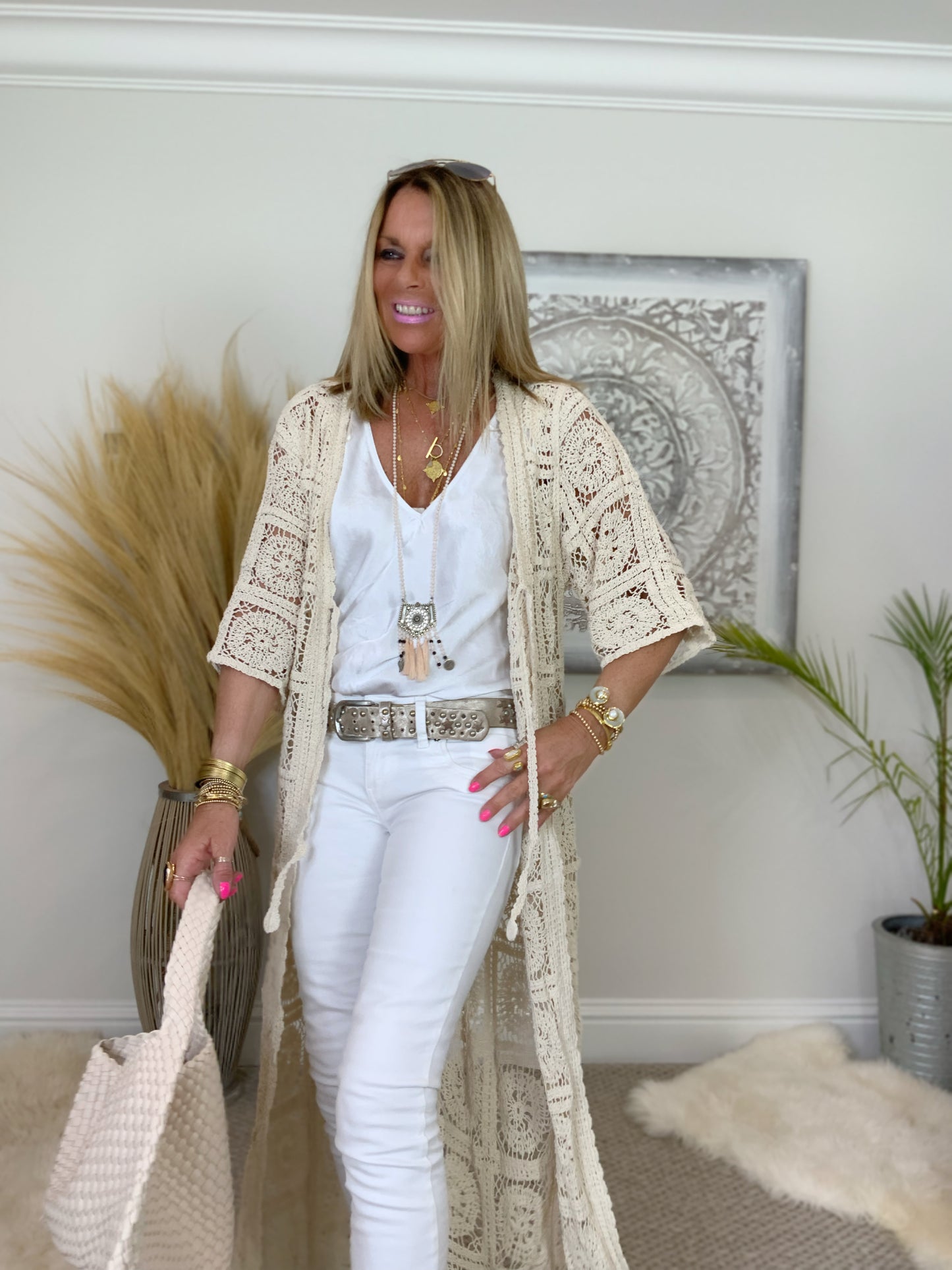 Longline Crochet Tie Cardigan Kimono