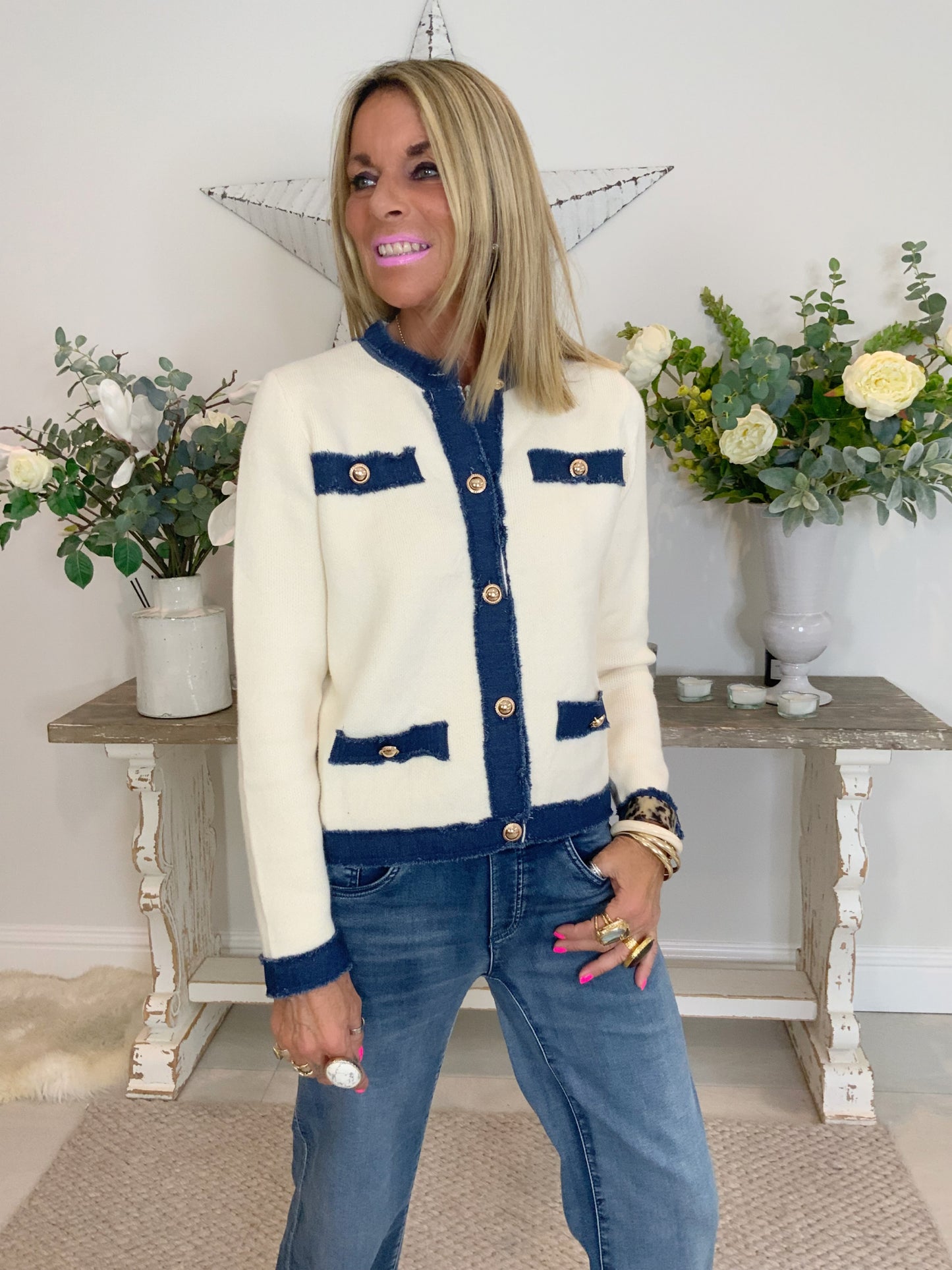 Denim Trim Knit Jacket