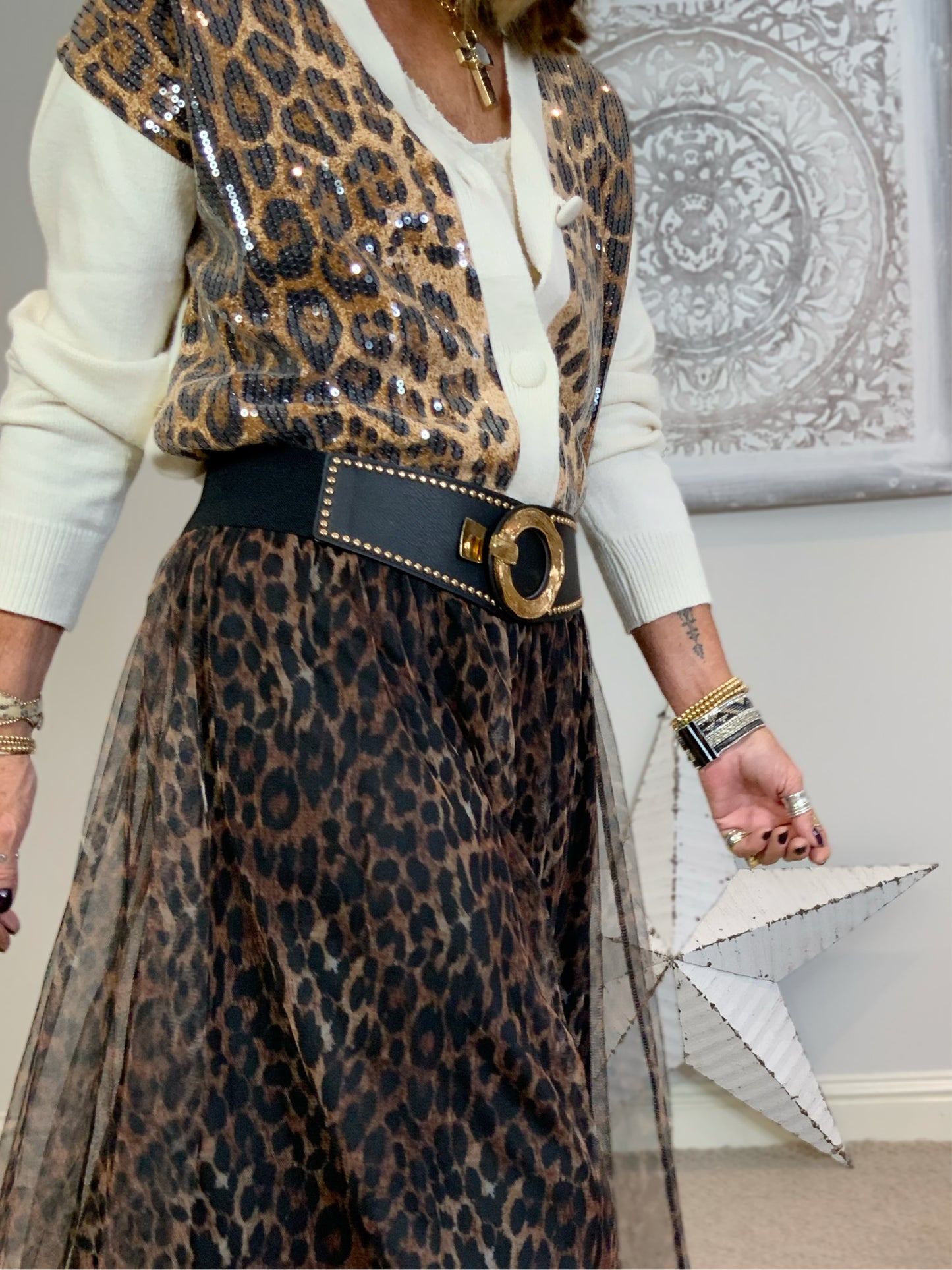 Sequin cardigan, leopard print sequin cardigan