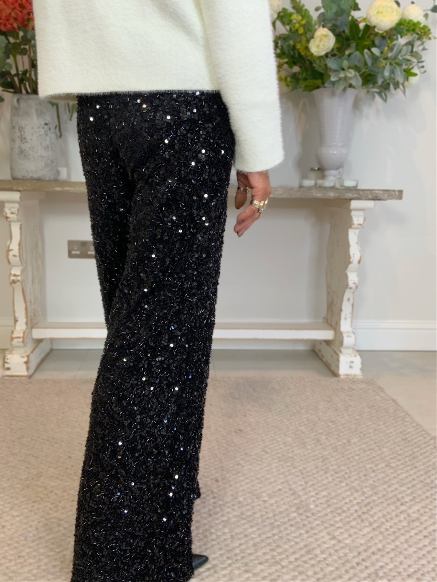 Wide-Leg Sequin Trousers