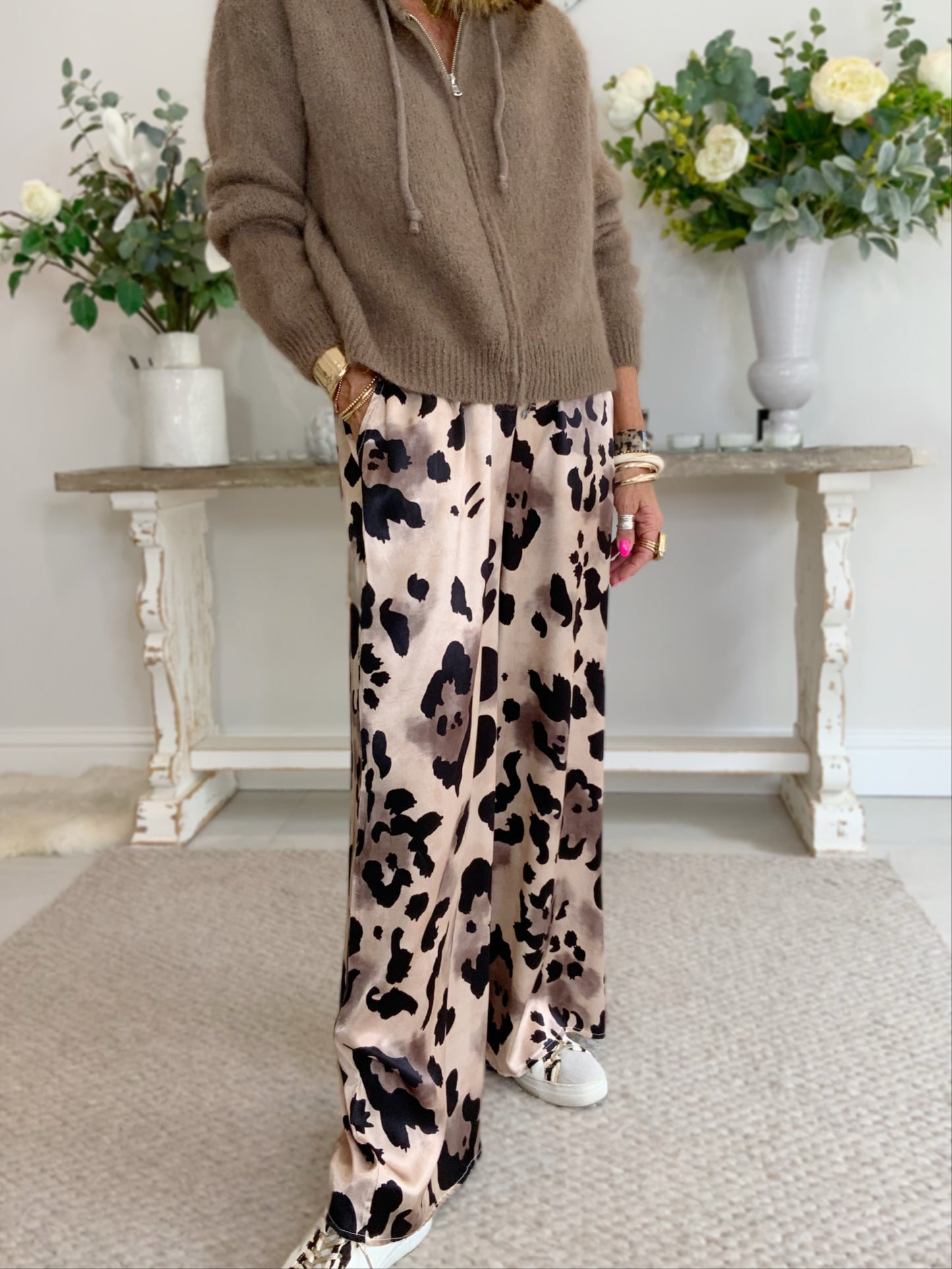 Animal Print Wide-Leg Trouser