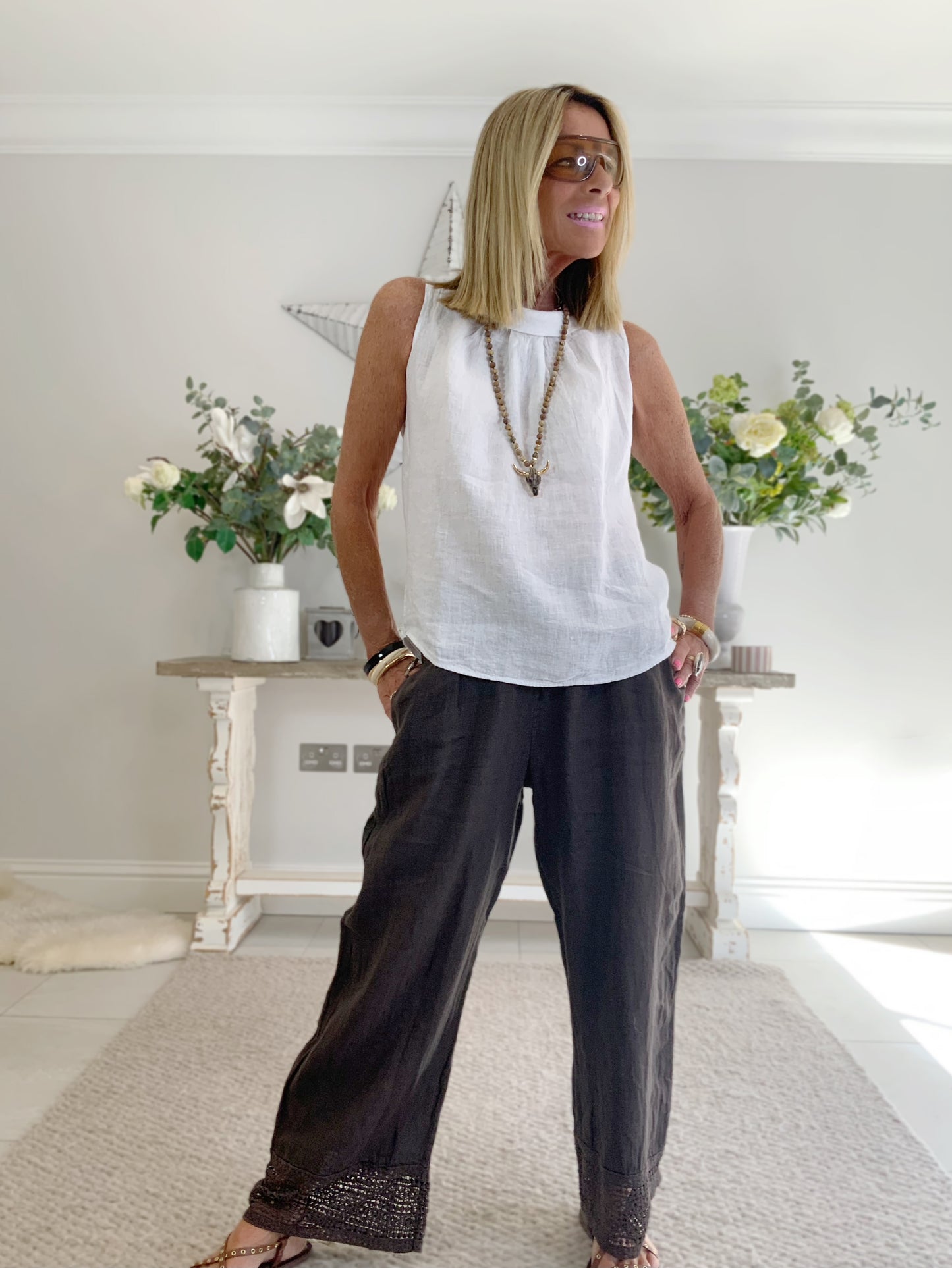 Linen Crochet Hem Trousers