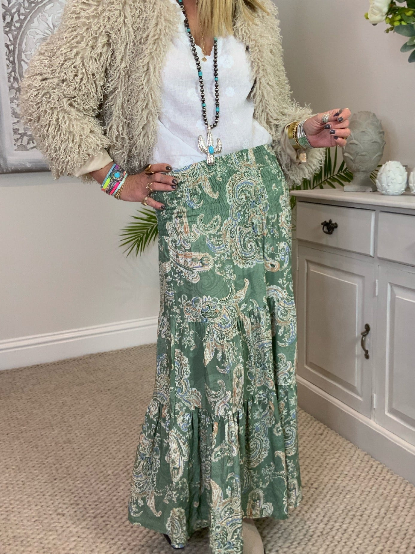 Priscilla Paisley Print Maxi Skirt