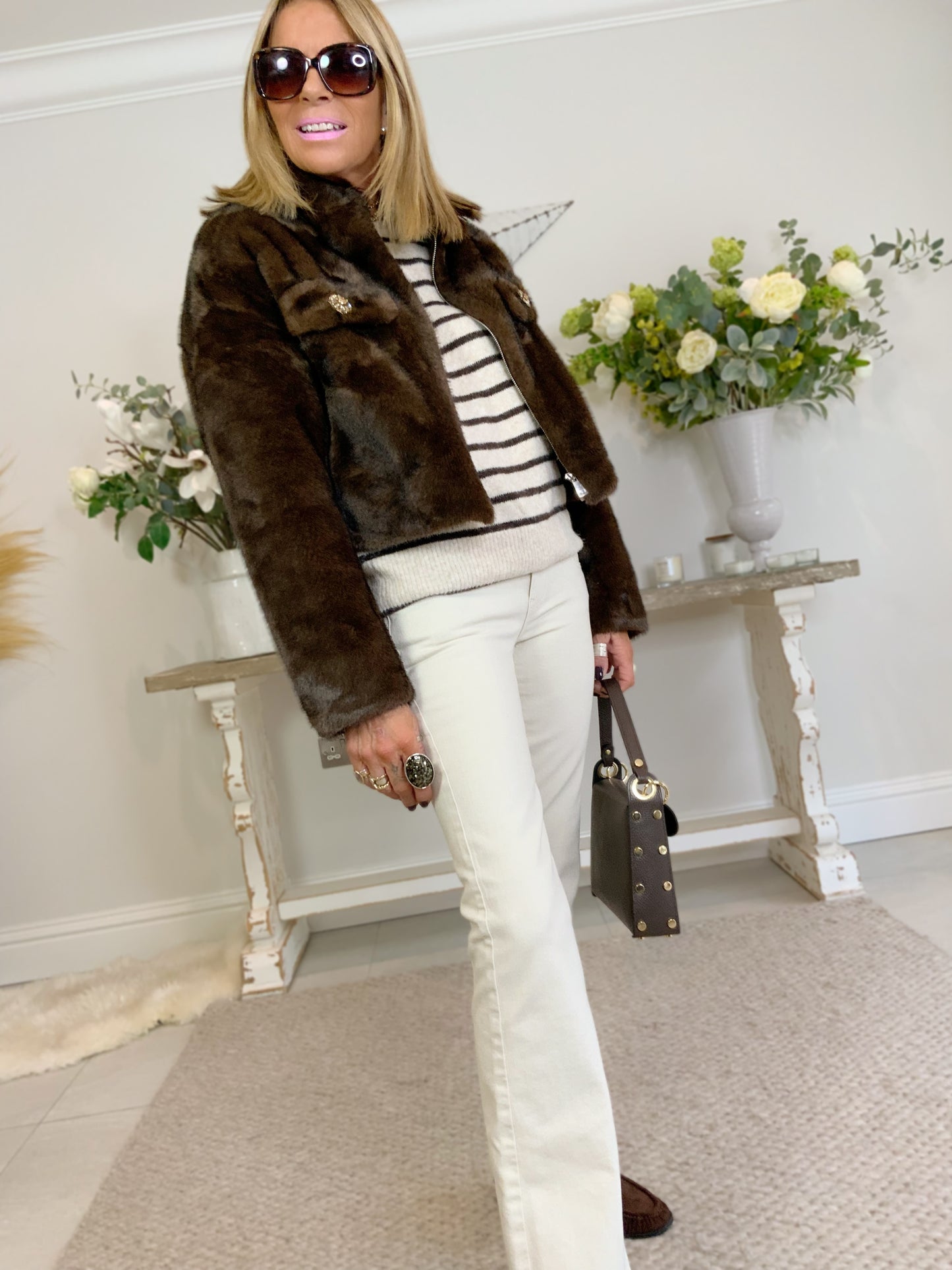 Stripe Velvet Bow Jumper