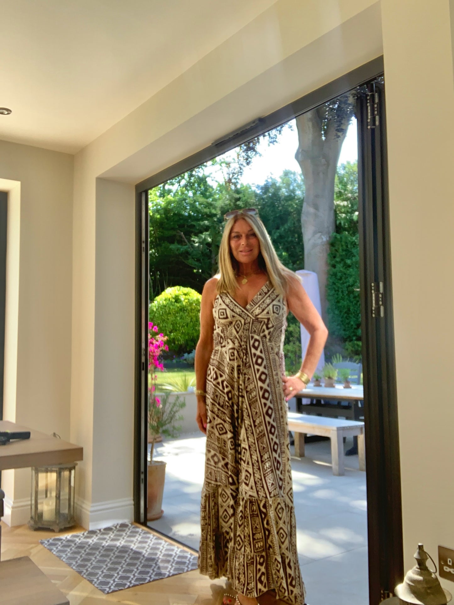 AZTEC FRILL HEM MAXI DRESS