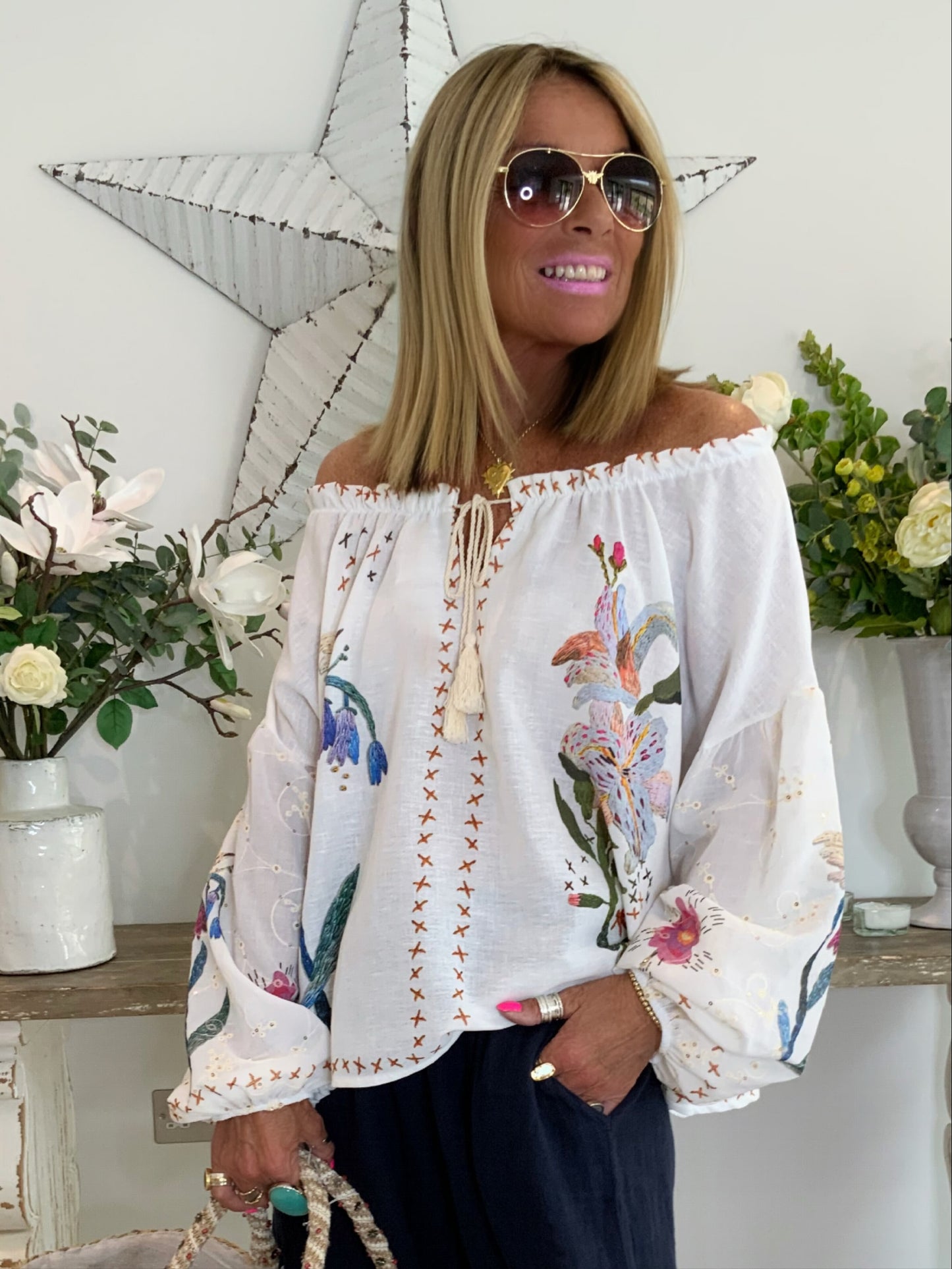 Bardot Floral Print Top