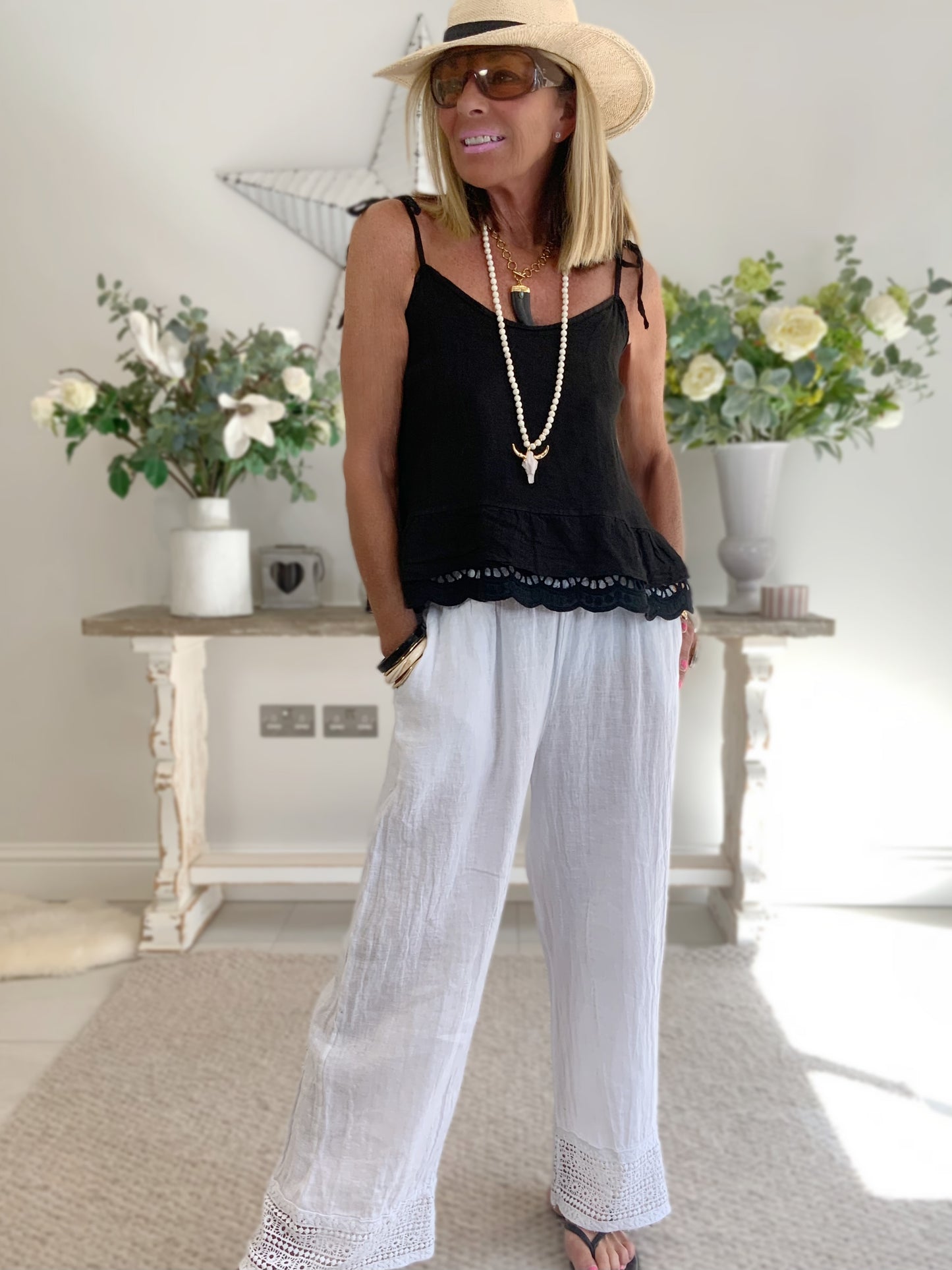 Linen Crochet Hem Trousers