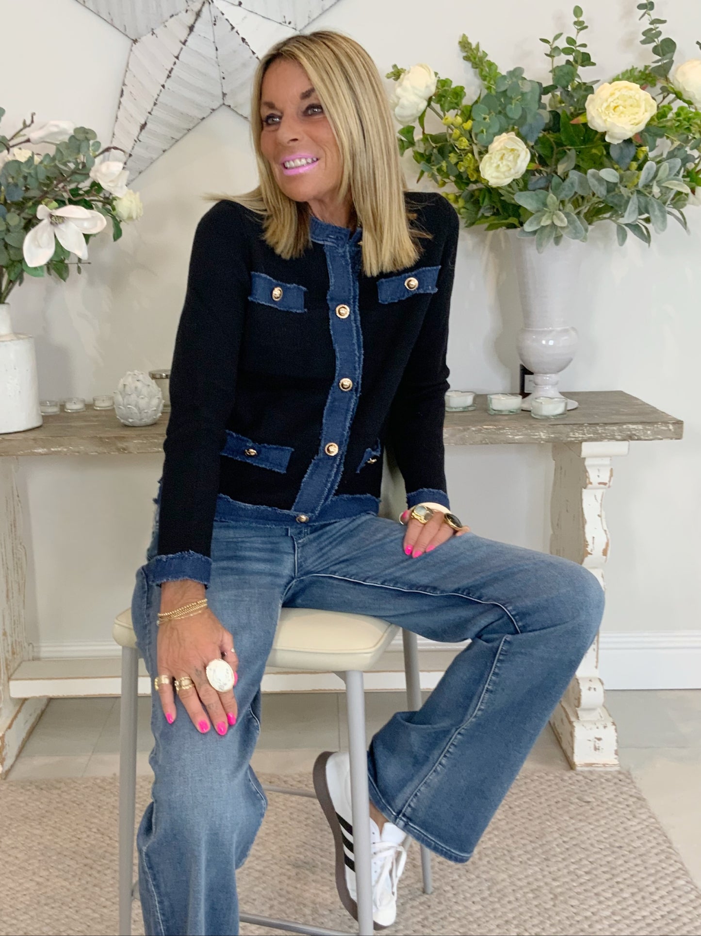 Denim Trim Knit Jacket