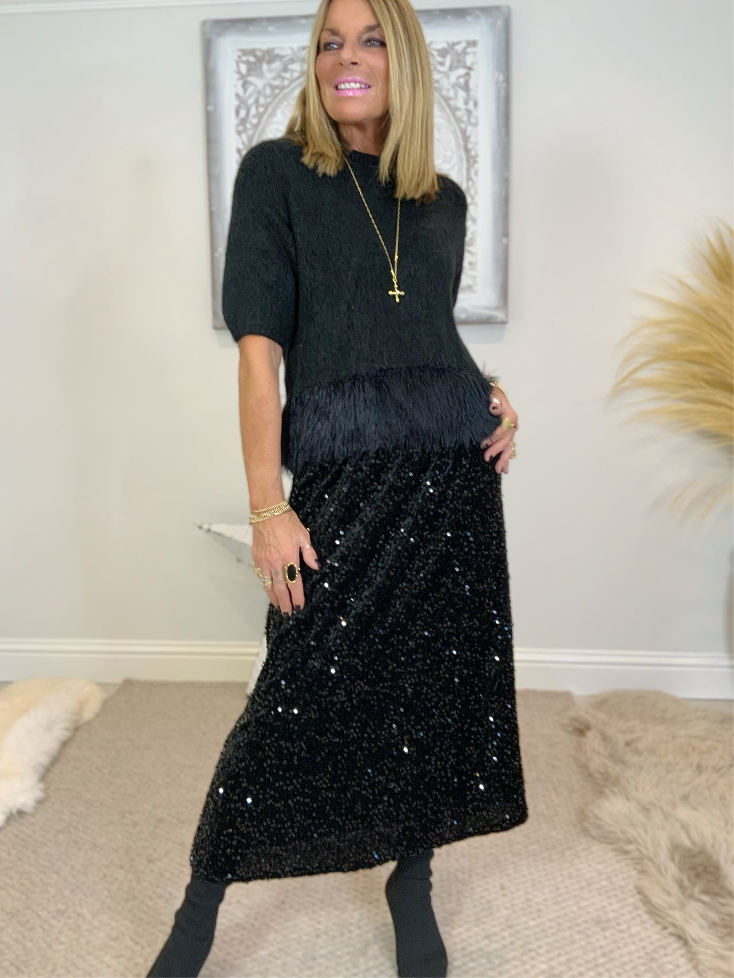 Short Sleeve Feather Jumper