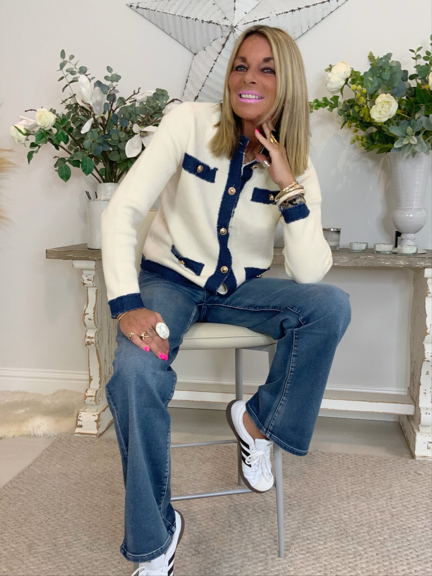Denim Trim Knit Jacket