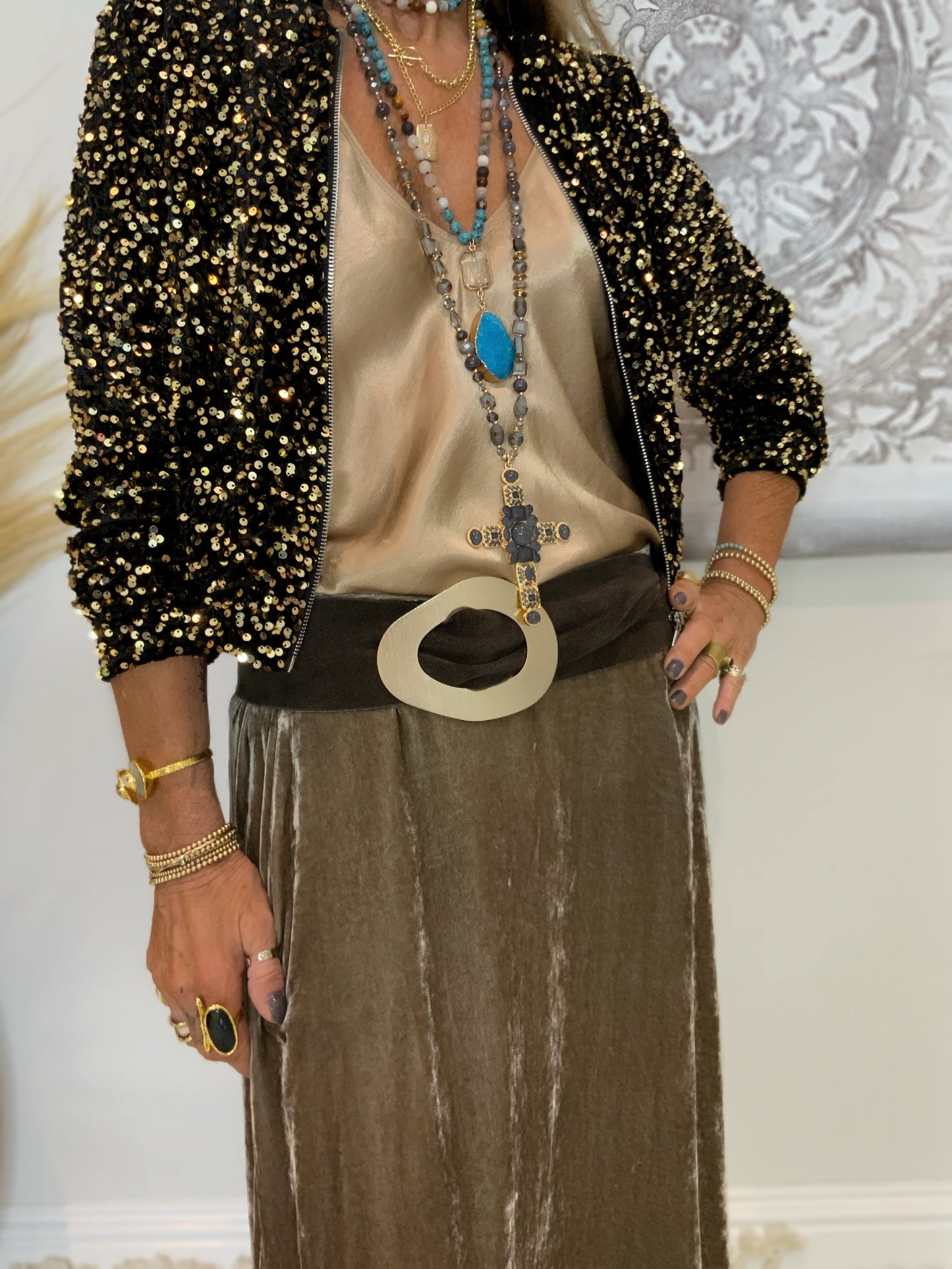 Evie Velvet Maxi Skirt Taupe
