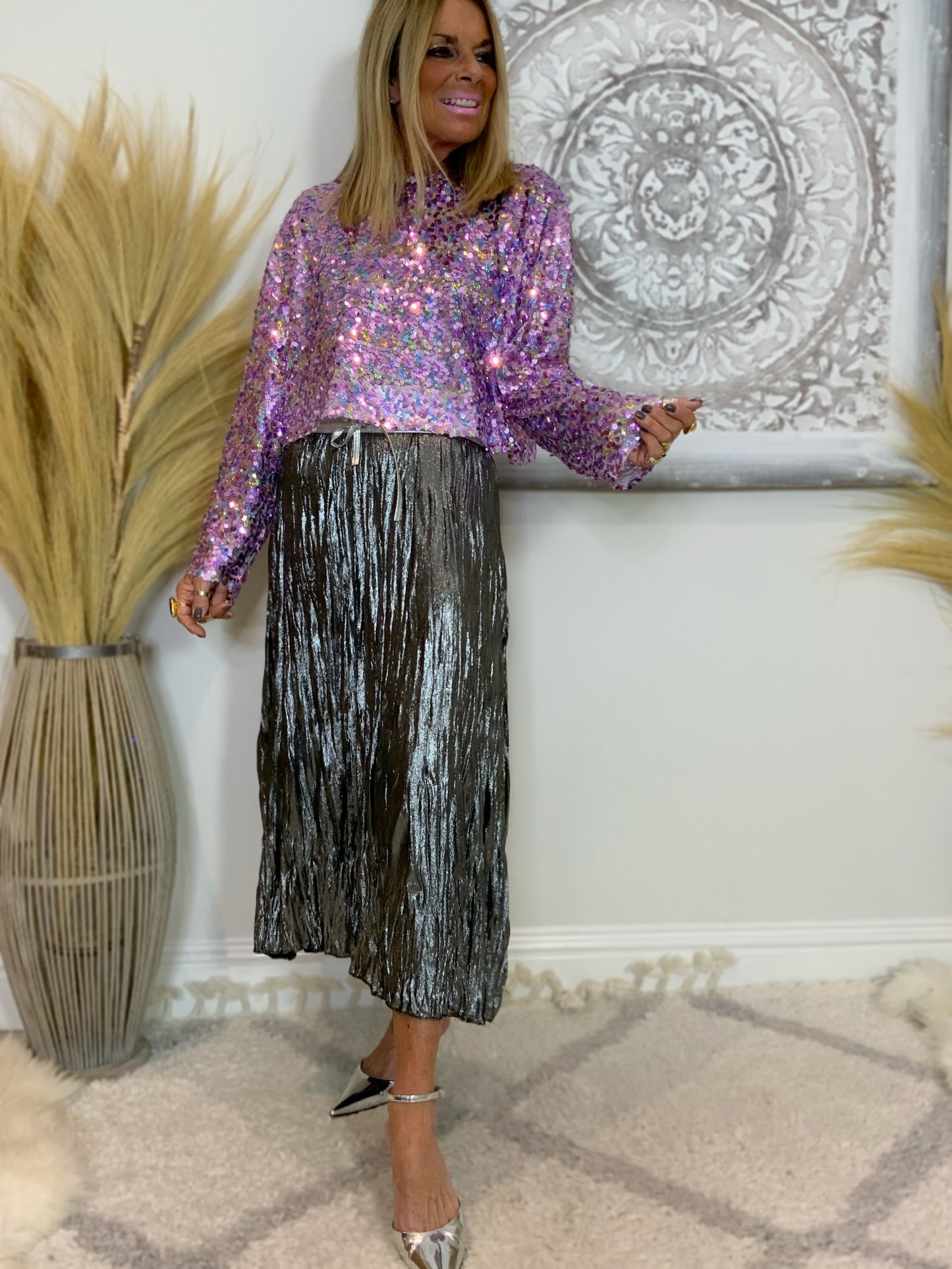 Savina Metallic Crinkle Maxi Skirt