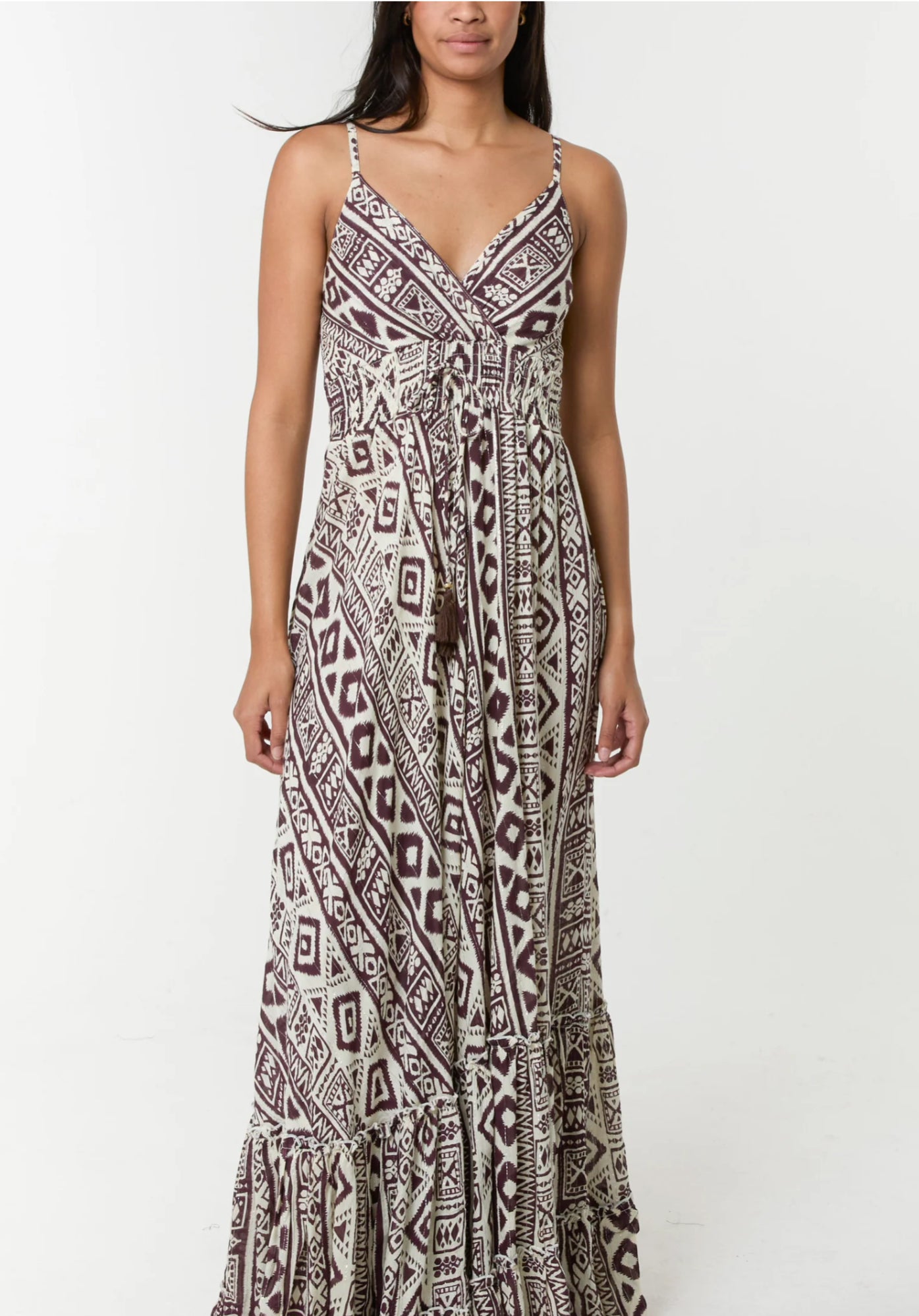 AZTEC FRILL HEM MAXI DRESS